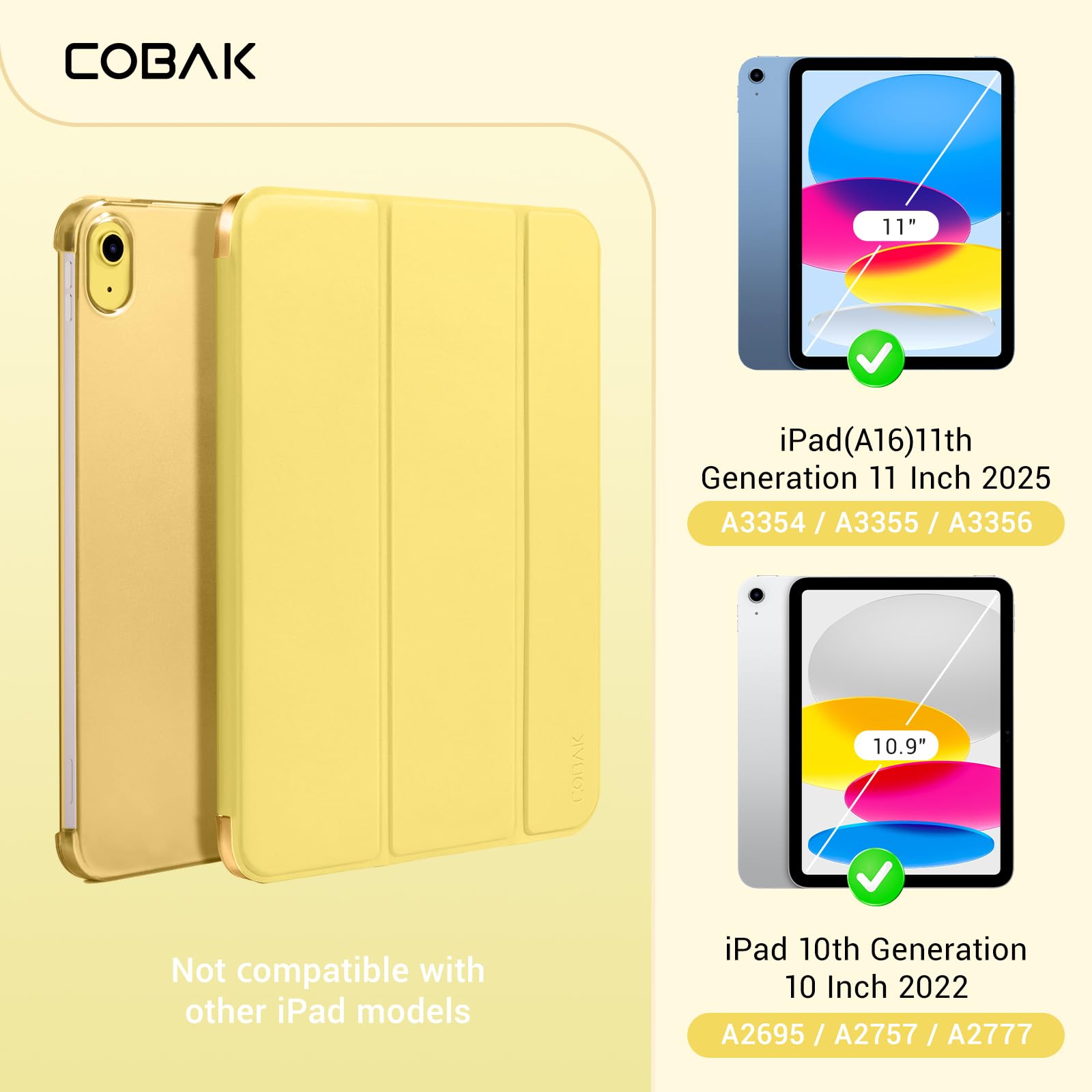 iPad 11th Gen (10th Compatible) Slim Stand Cover with Clear Hard Back, Touch ID#Color_Yellow