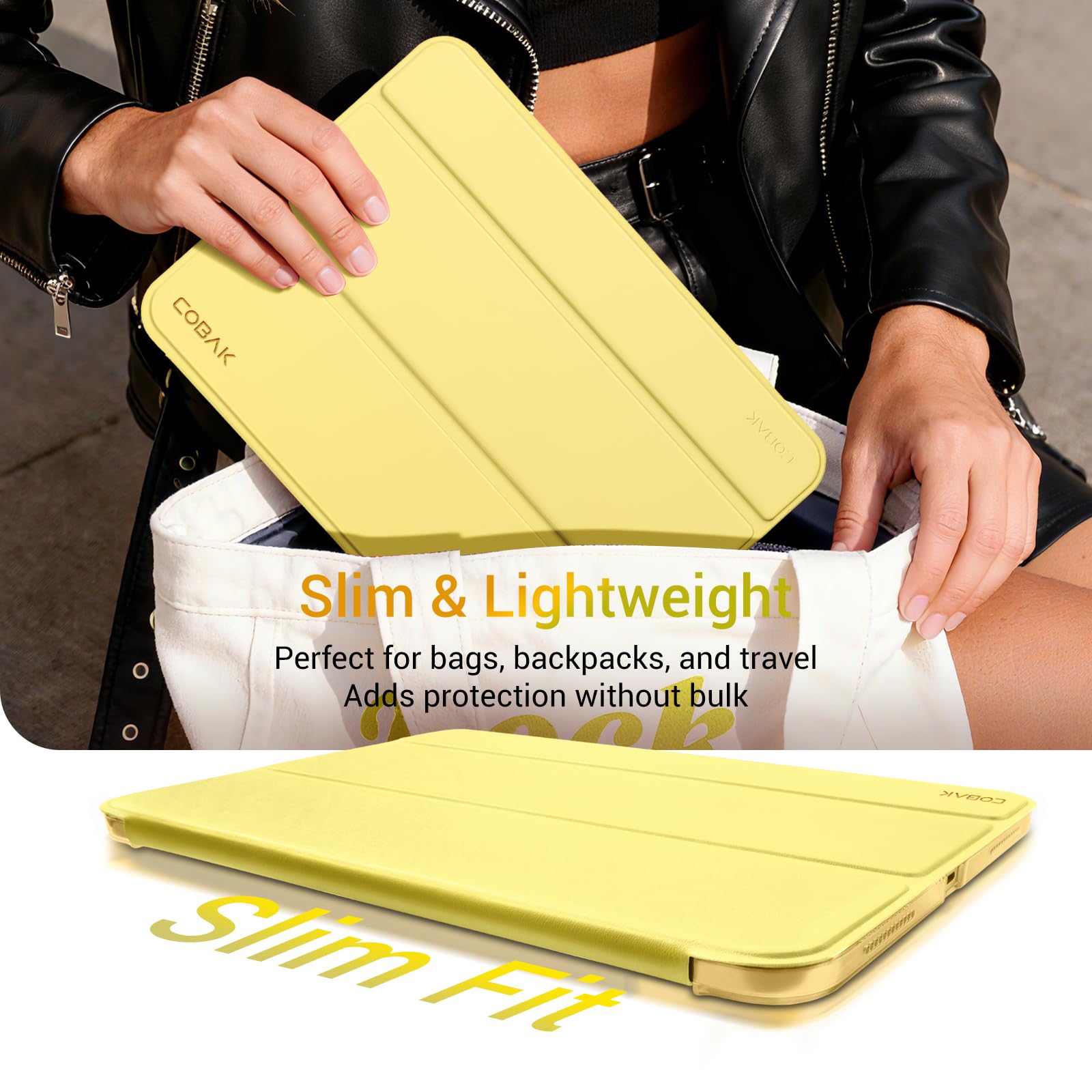 iPad 11th Gen (10th Compatible) Slim Stand Cover with Clear Hard Back, Touch ID#Color_Yellow