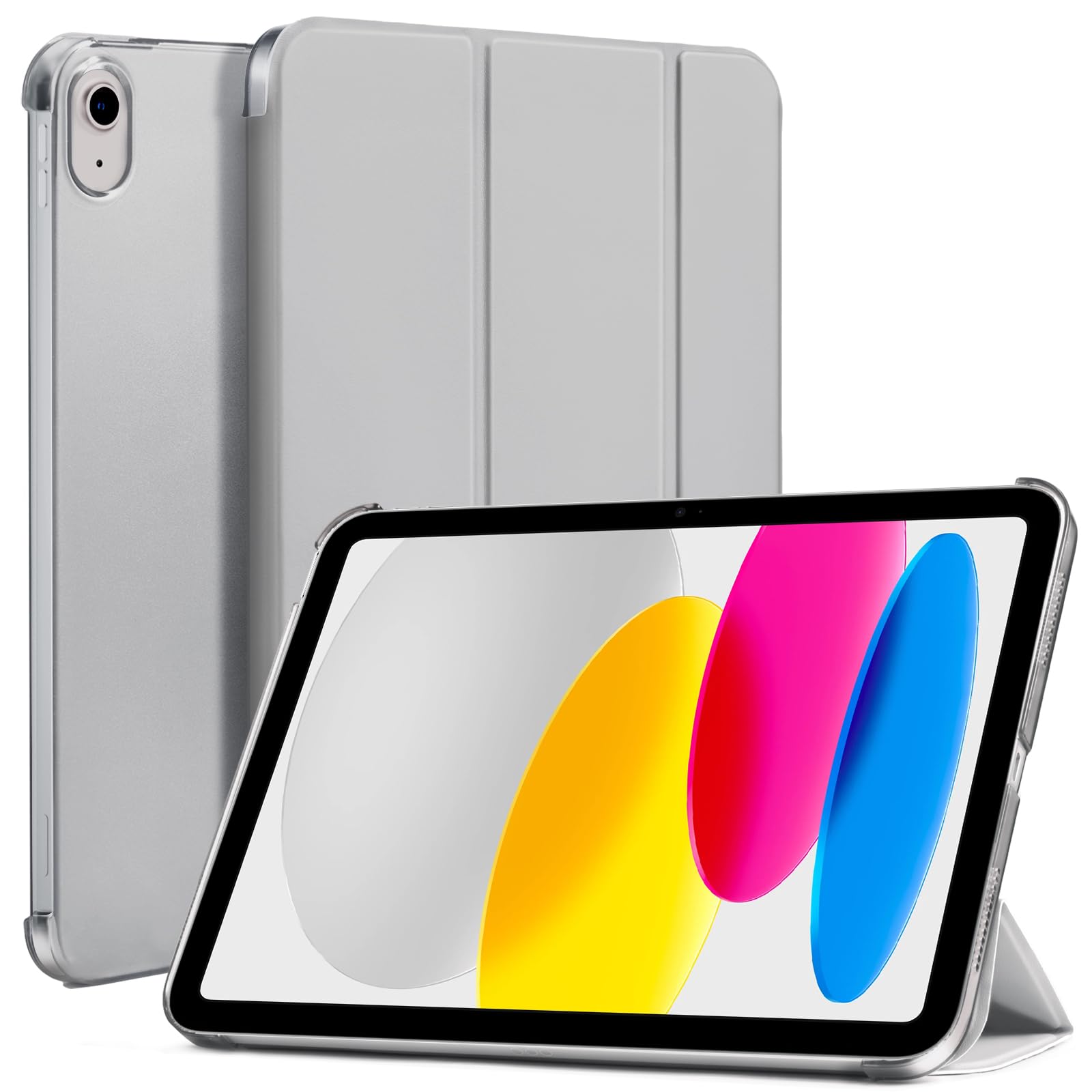 iPad 11th Gen (10th Compatible) Slim Stand Cover with Clear Hard Back, Touch ID#Color_Gray