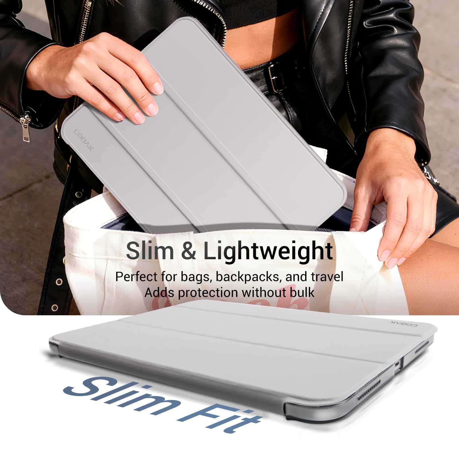 iPad 11th Gen (10th Compatible) Slim Stand Cover with Clear Hard Back, Touch ID#Color_Gray