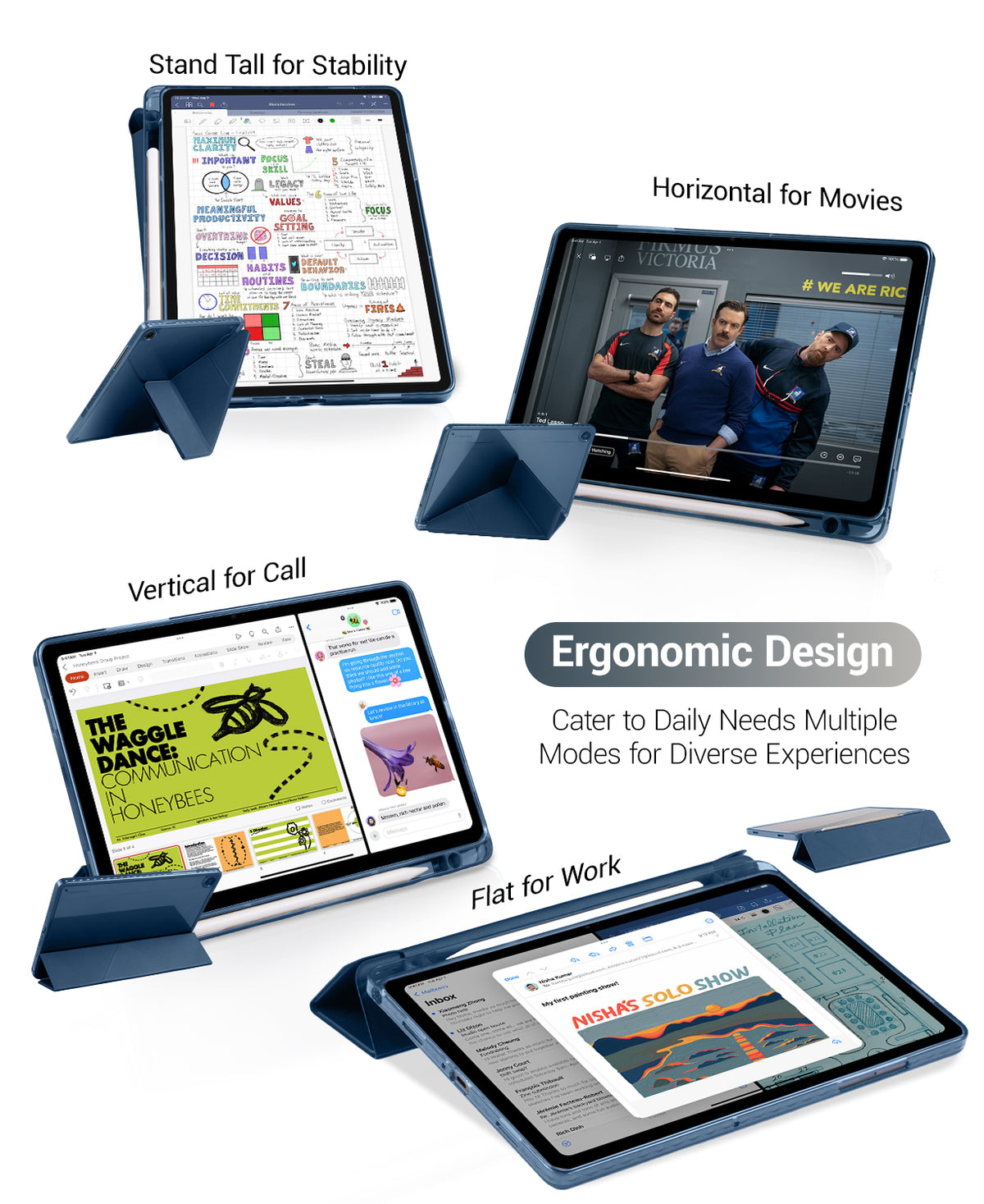 Galaxy Tab A11+ / A9+ 11" Multi-Angle Y-Fold Case#Color_Navy Blue