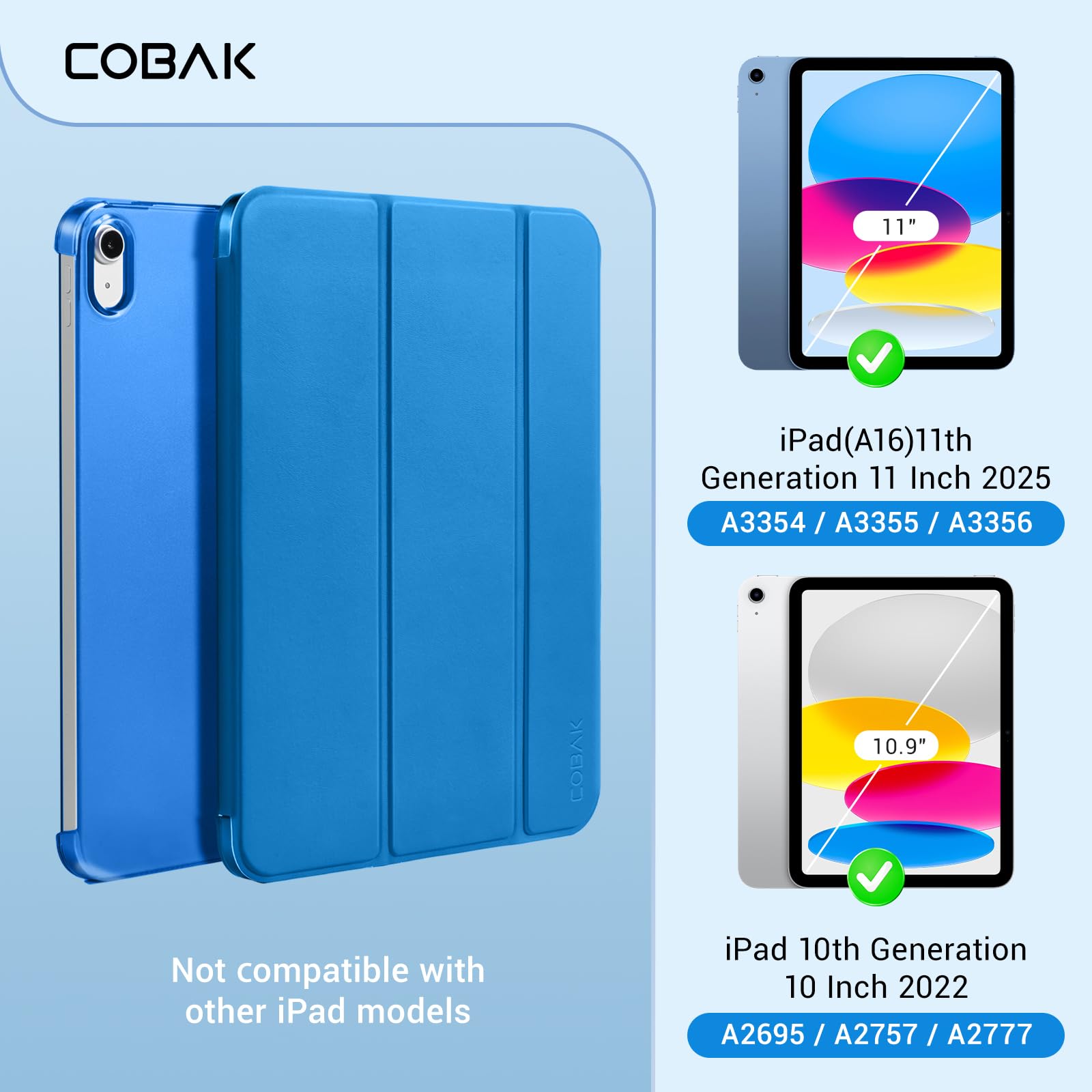 iPad 11th Gen (10th Compatible) Slim Stand Cover with Clear Hard Back, Touch ID#Color_Blue Dasiy