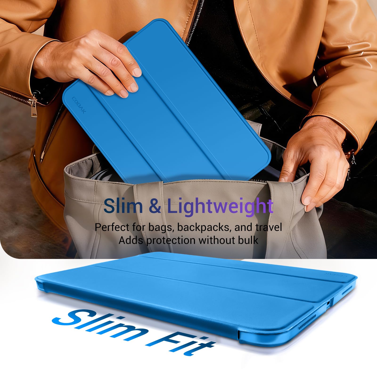 iPad 11th Gen (10th Compatible) Slim Stand Cover with Clear Hard Back, Touch ID#Color_Blue Dasiy