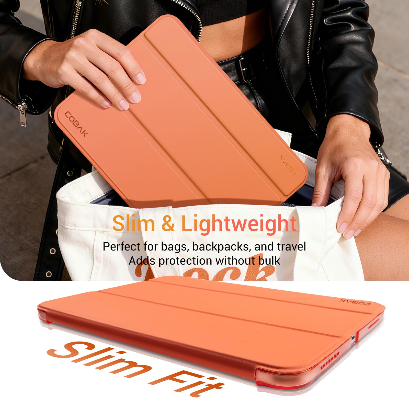 iPad 11th Gen (10th Compatible) Slim Stand Cover with Clear Hard Back, Touch ID#Color_Orange