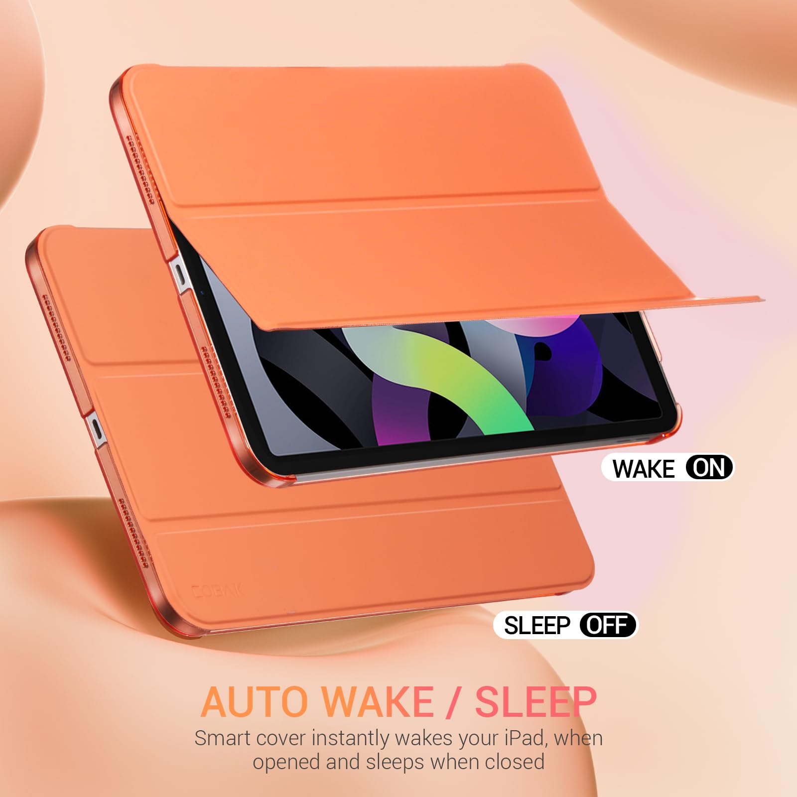 iPad 11th Gen (10th Compatible) Slim Stand Cover with Clear Hard Back, Touch ID#Color_Orange