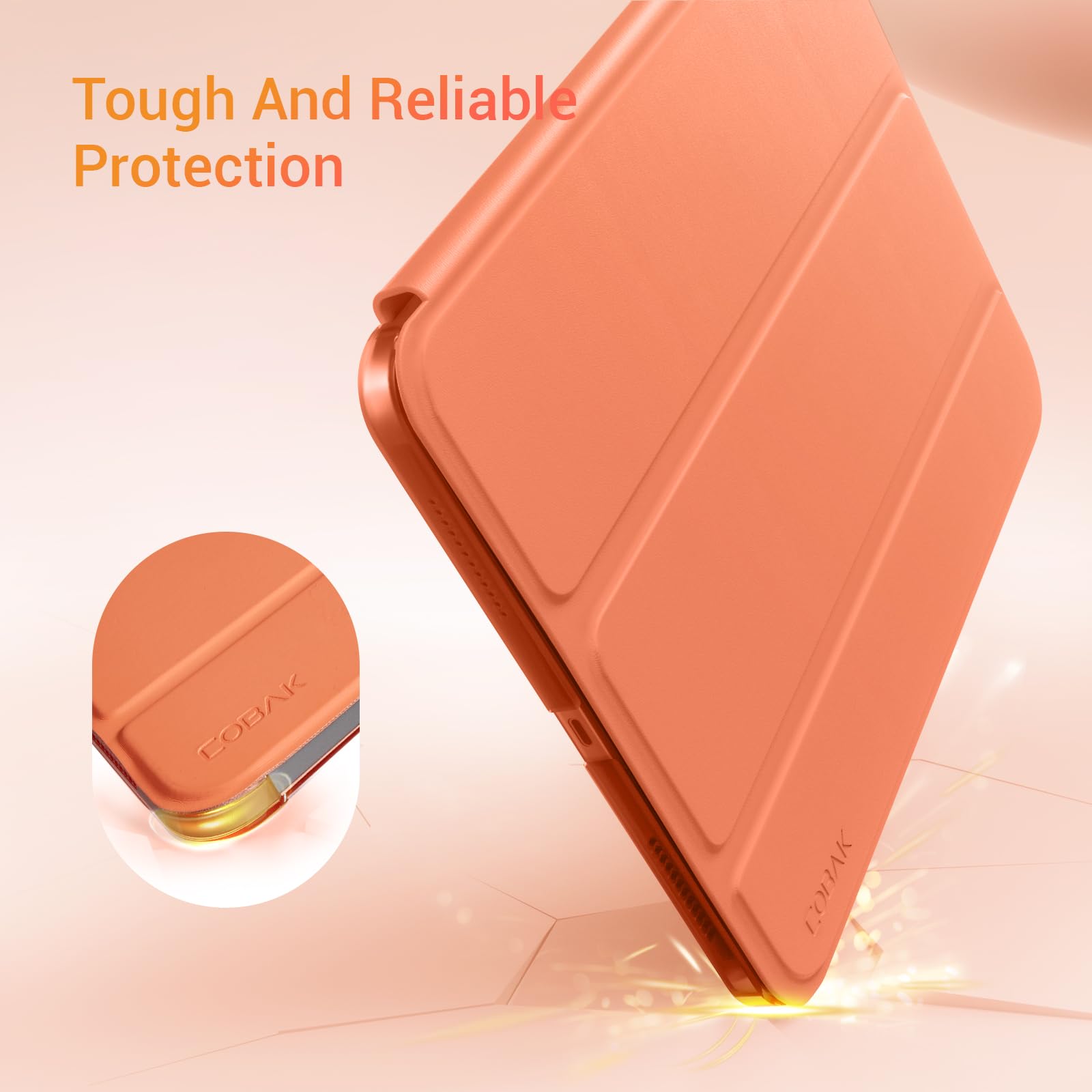 iPad 11th Gen (10th Compatible) Slim Stand Cover with Clear Hard Back, Touch ID#Color_Orange