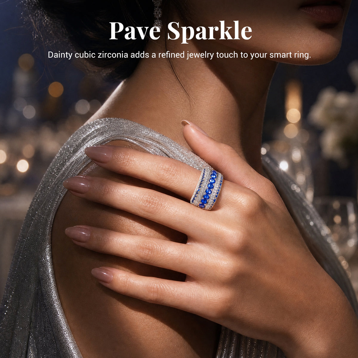 Oura Ring 5 Pavé Crystal Protective Cover#Color_Silver