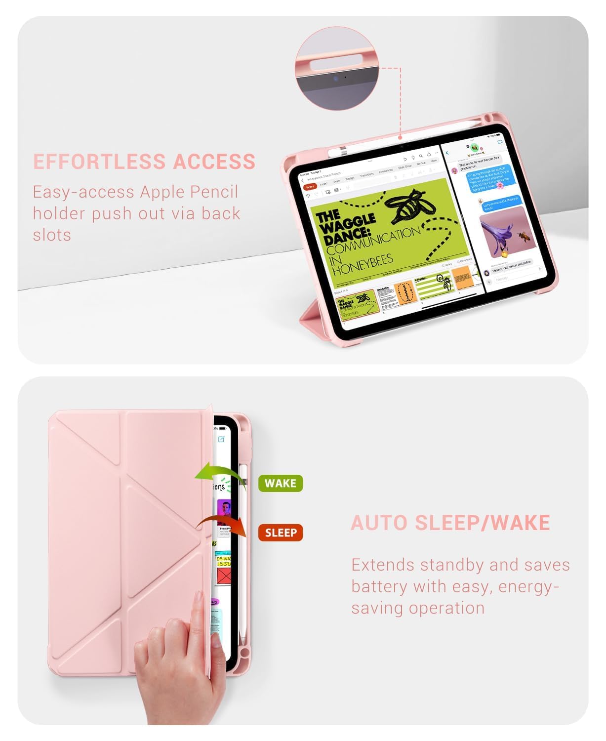 iPad 11th Gen (10th Compatible) Case With Y-Fold Magnetic Stand#Color_Peach Pink