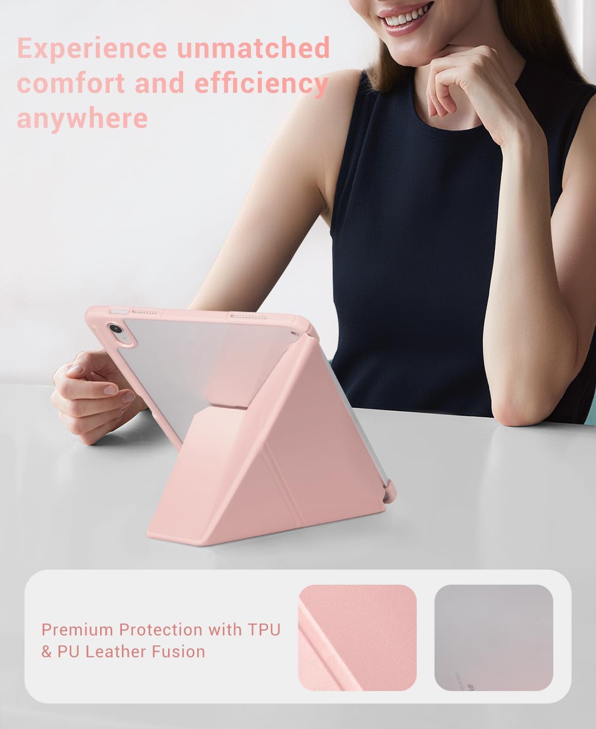 iPad 11th Gen (10th Compatible) Case With Y-Fold Magnetic Stand#Color_Peach Pink