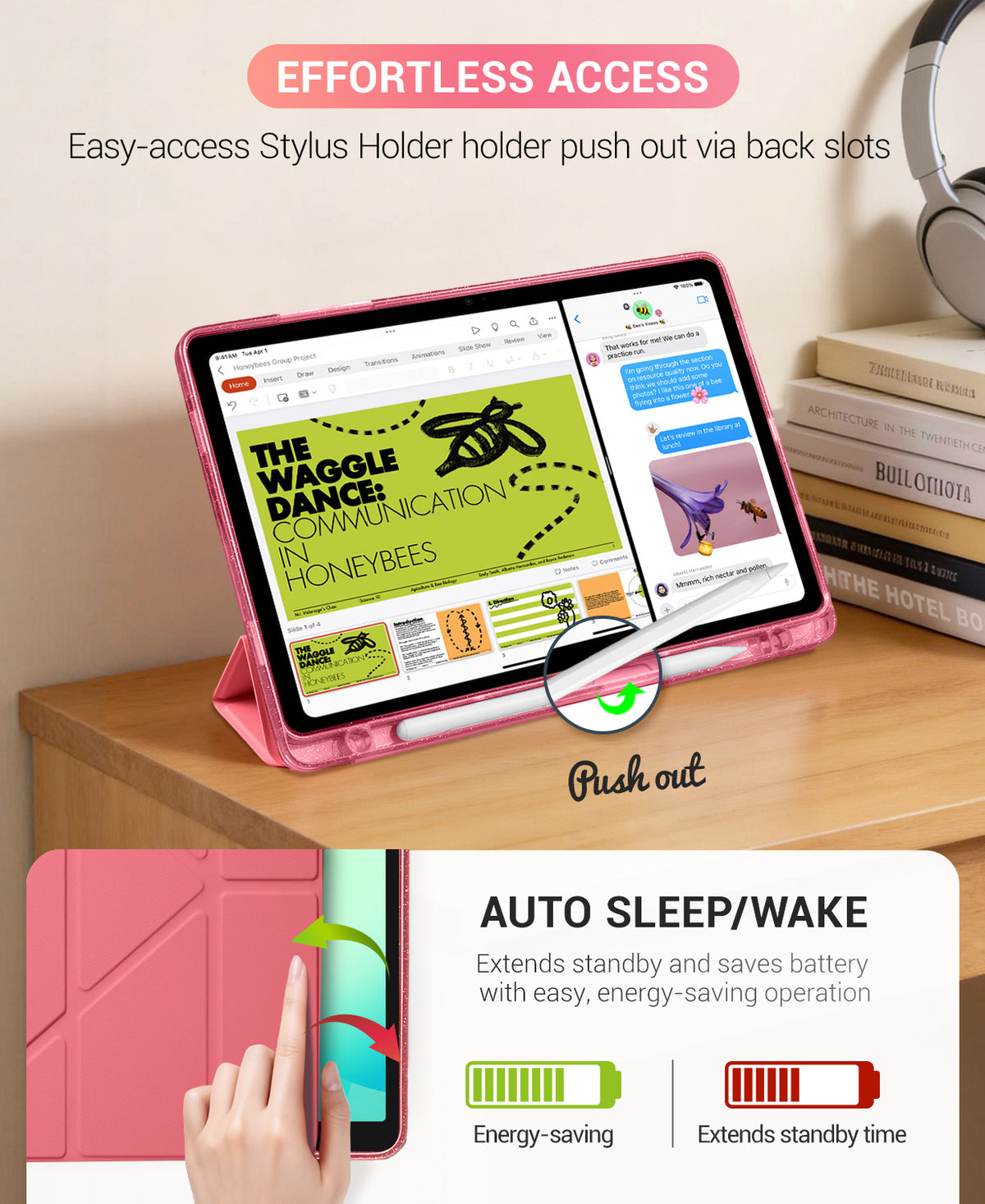 Galaxy Tab A11+ / A9+ 11" Multi-Angle Y-Fold Case#Color_Pink Glitter