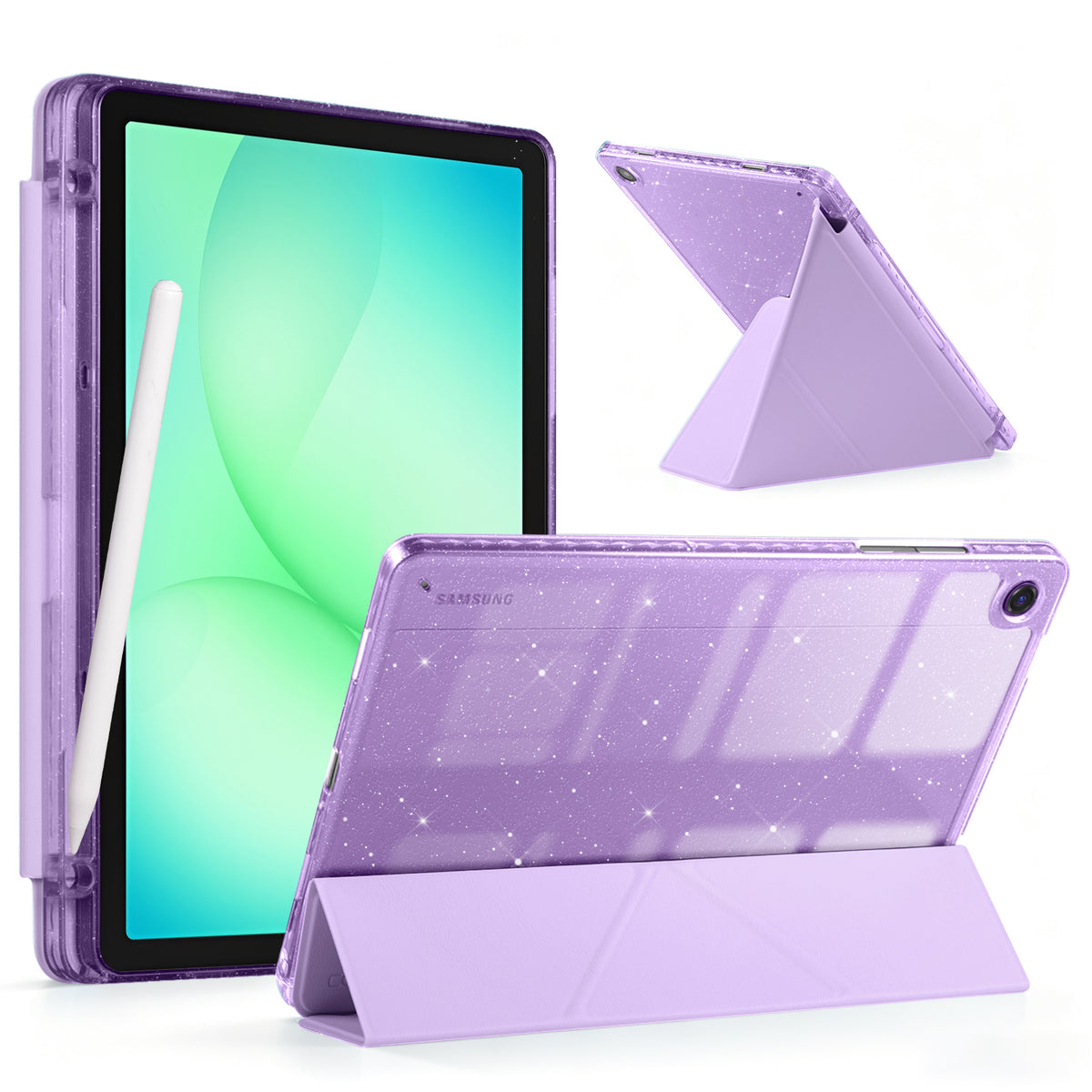 Galaxy Tab A11+ / A9+ 11" Multi-Angle Y-Fold Case#Color_Purple Glitter