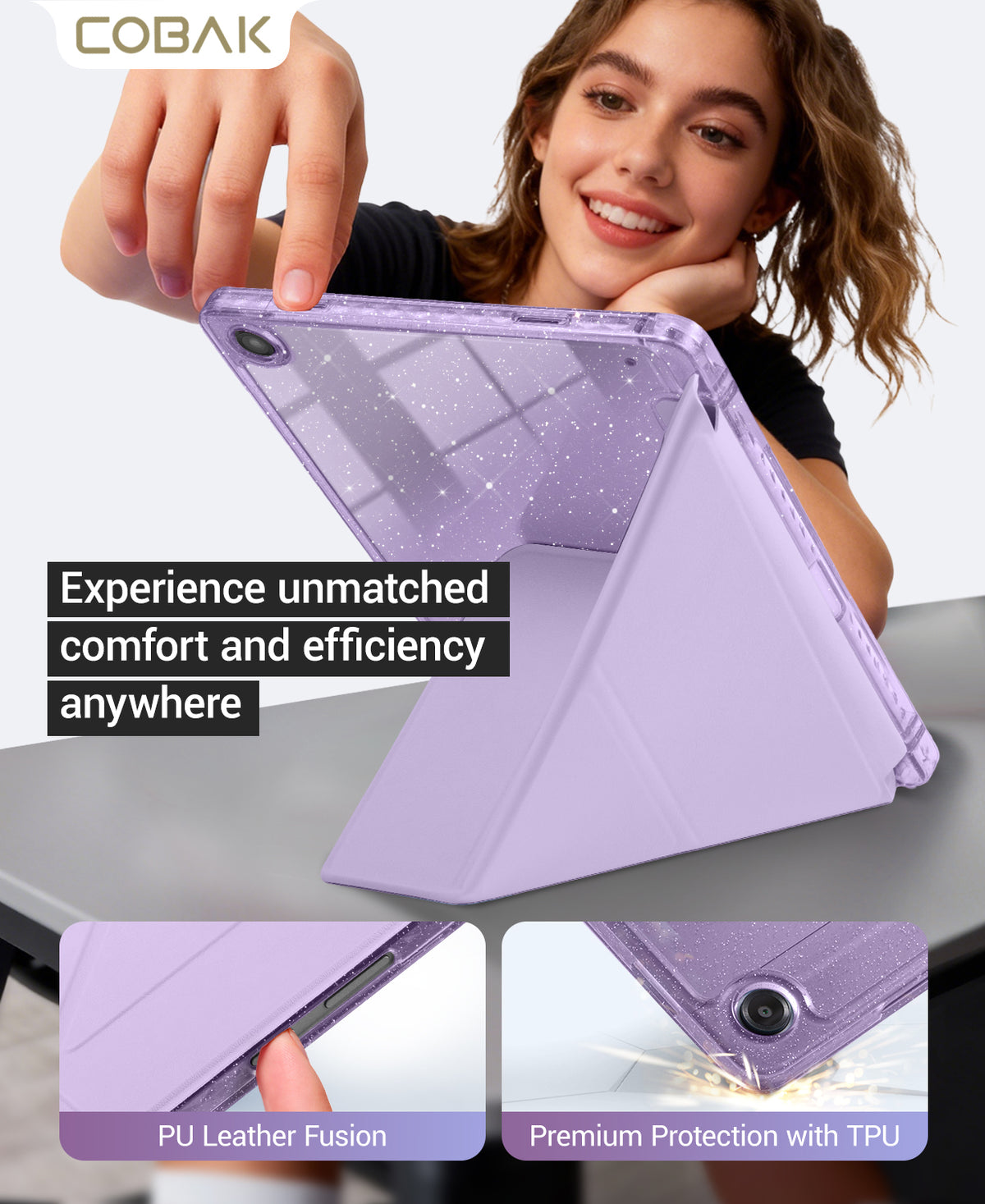 Galaxy Tab A11+ / A9+ 11" Multi-Angle Y-Fold Case#Color_Purple Glitter