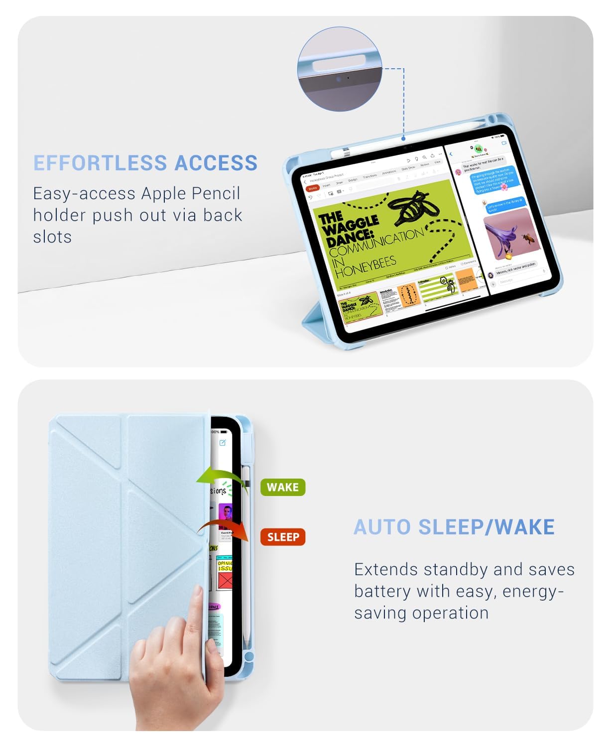 iPad 11th Gen (10th Compatible) Case With Y-Fold Magnetic Stand#Color_Sky Blue