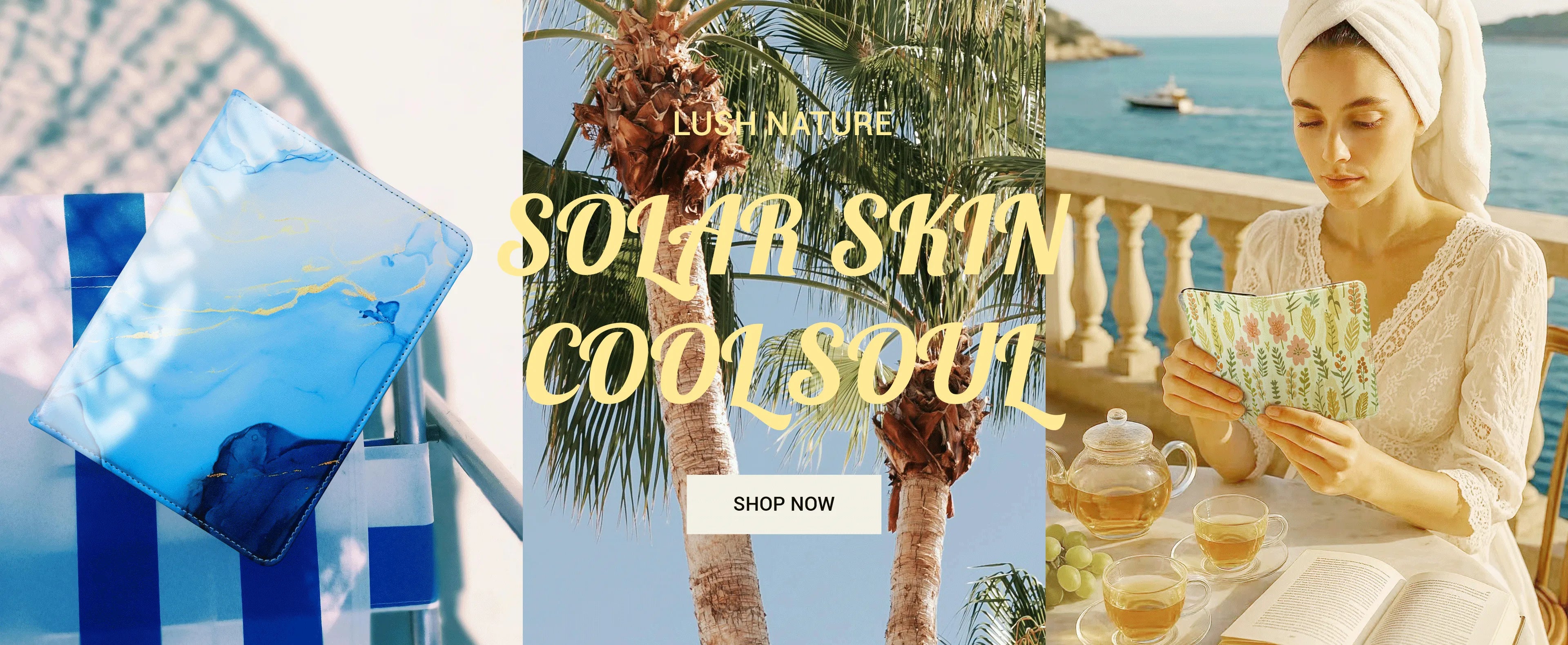 woman reading a kindle by the sea.