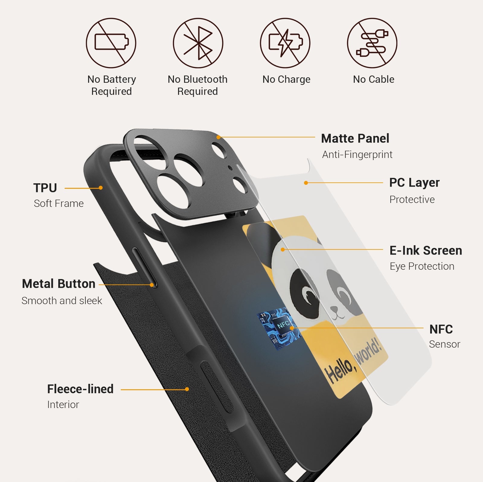 iPhone 17 NFC E-Ink Case with 4-Inch HD Display#Color_Black