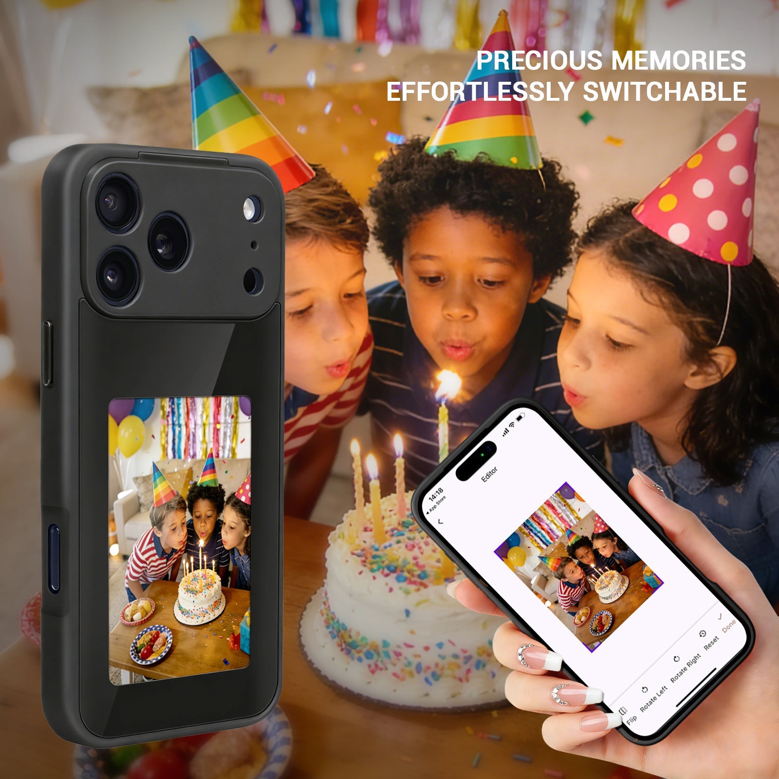 iPhone 17 NFC E-Ink Case with 4-Inch HD Display#Color_Black