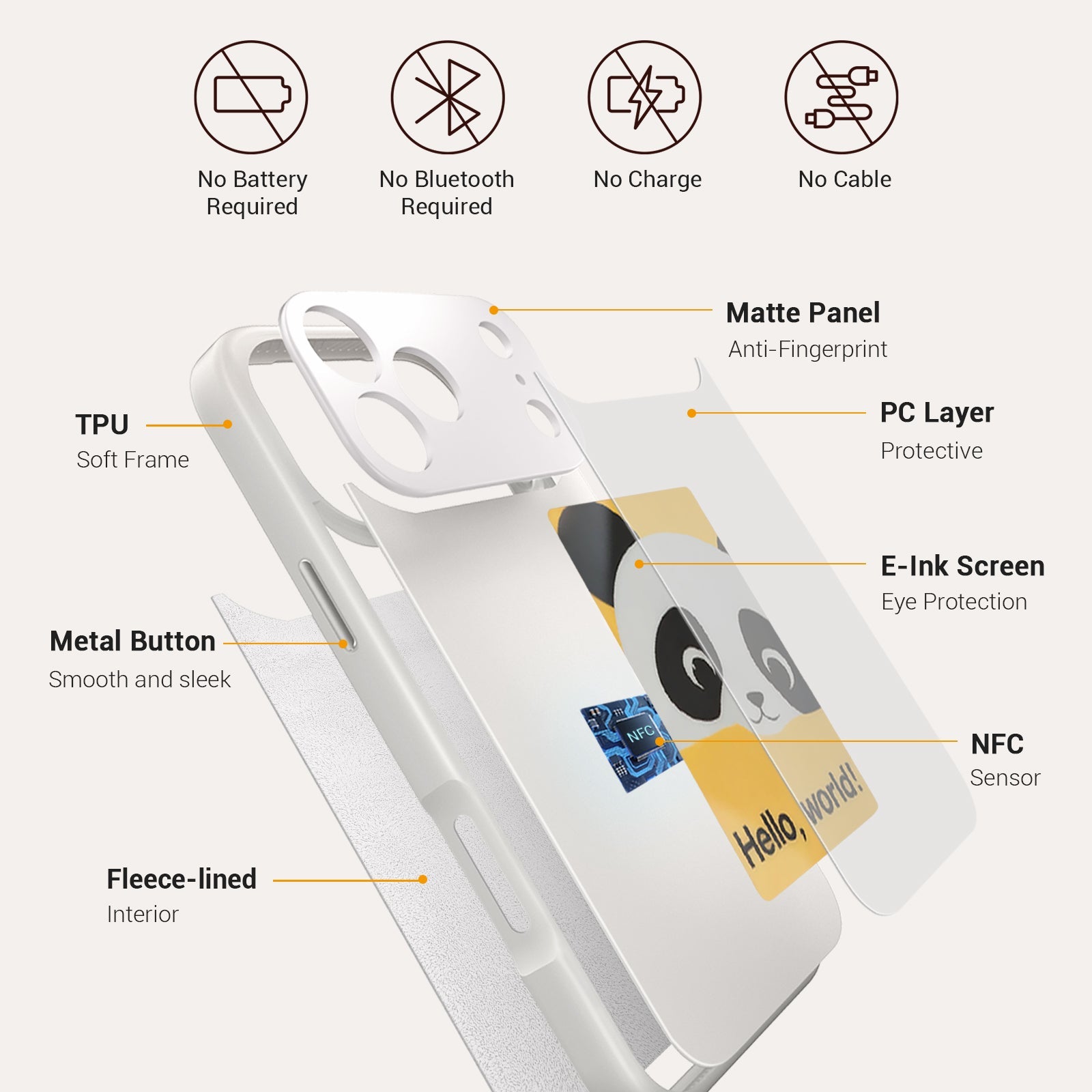 iPhone 17 Pro Max NFC E-Ink Case with 4-Inch HD Display#Color_Clear White