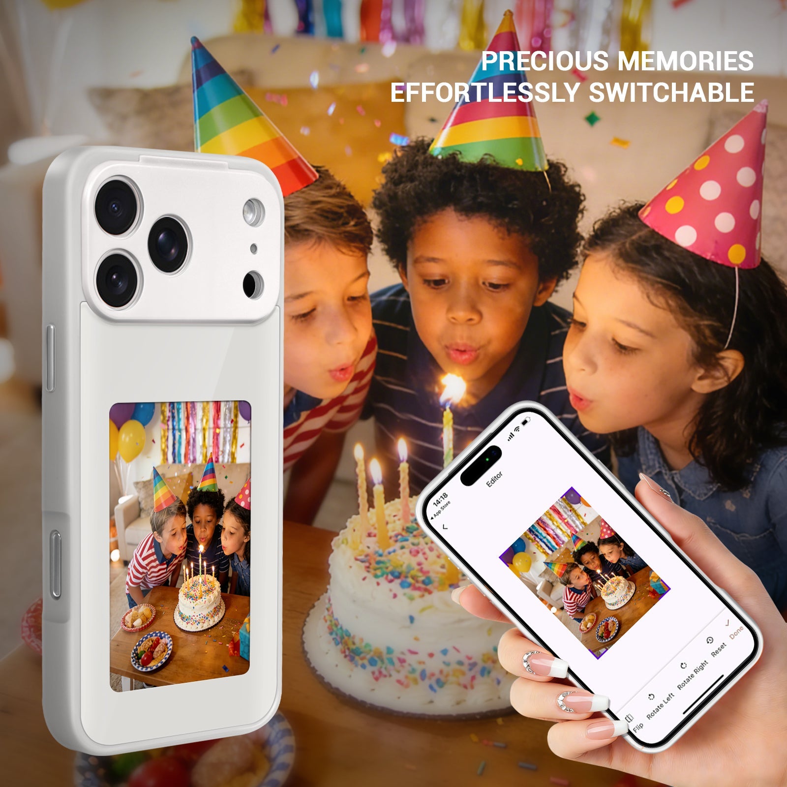 iPhone 17 Pro Max NFC E-Ink Case with 4-Inch HD Display#Color_Clear White