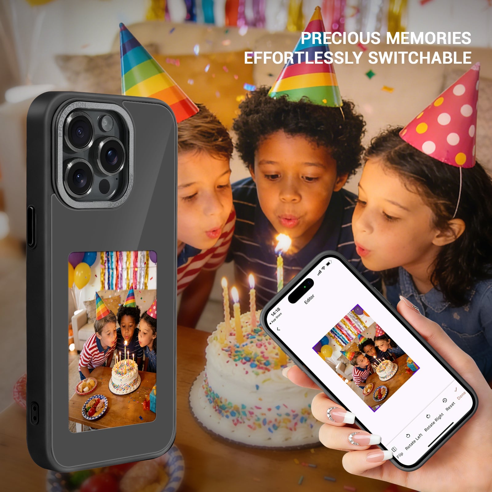 iPhone 13–16 NFC E-Ink Case with 4-Inch HD Display#Color_Graphite Black