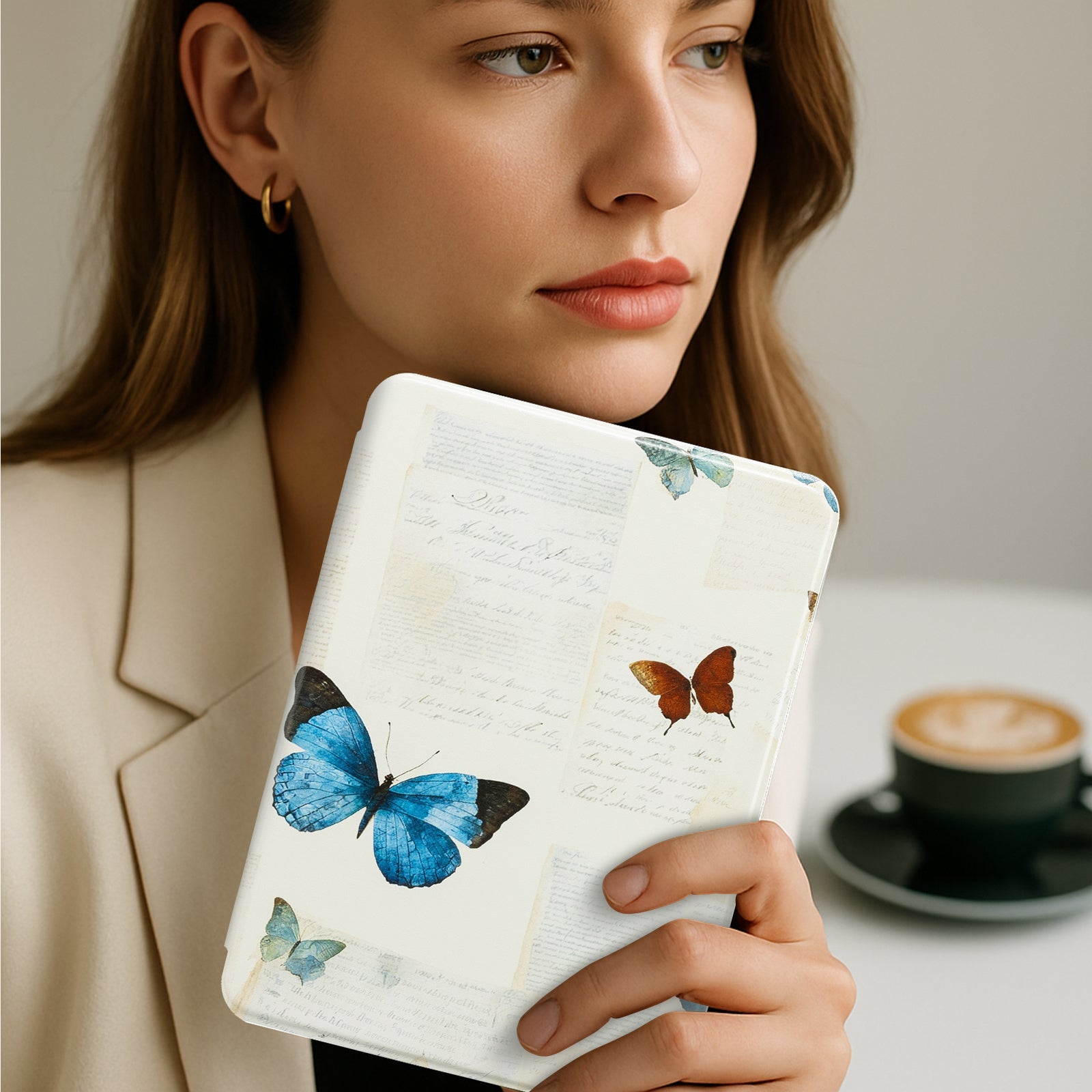Eden Beige Butterfly Kindle Basic 6 INCH Case