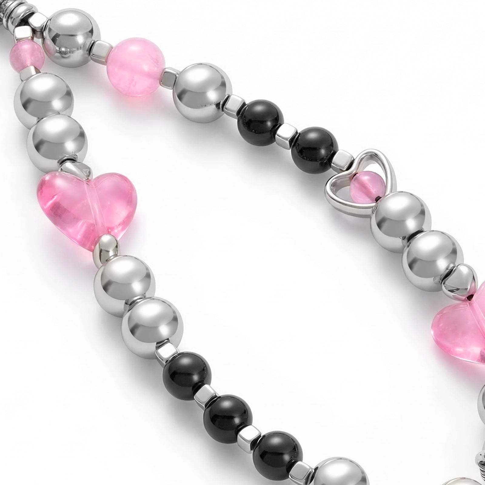 Pink & Black Heart Beaded Strap