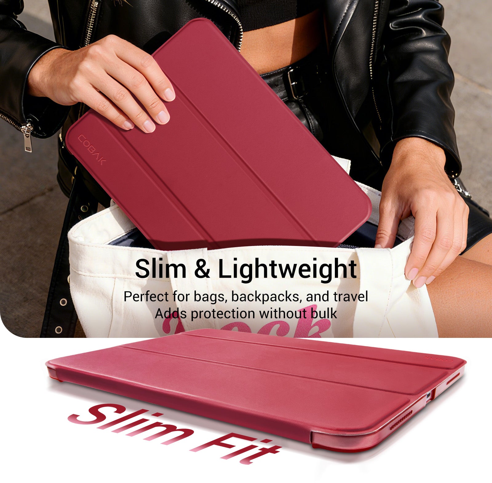 iPad 11th Gen (10th Compatible) Slim Stand Cover with Clear Hard Back, Touch ID#Color_Red