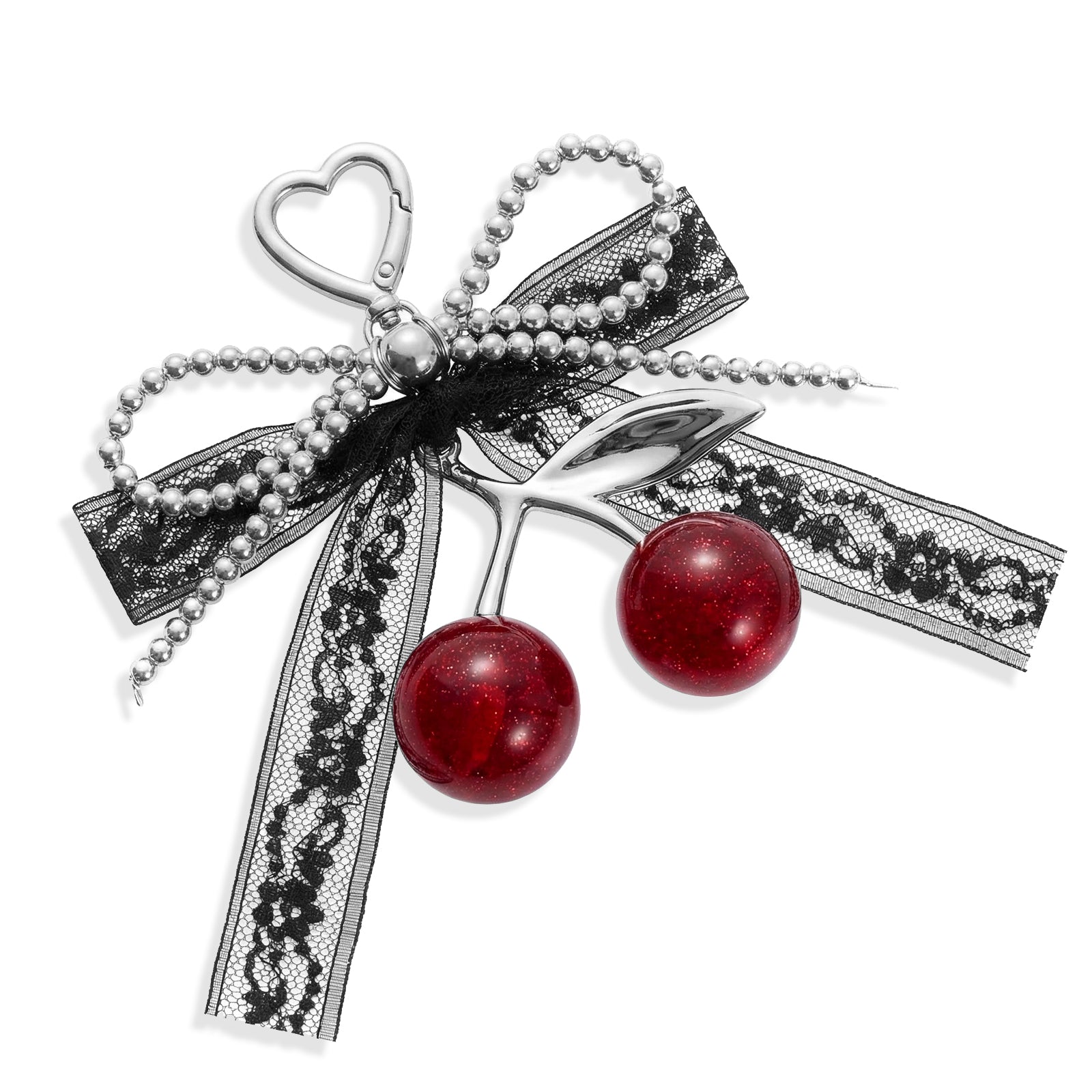 Black Lace Bow Cherry Strap