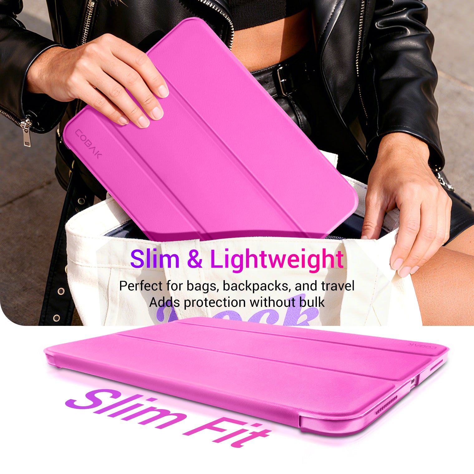 iPad 11th Gen (10th Compatible) Slim Stand Cover with Clear Hard Back, Touch ID#Color_Fuchsia