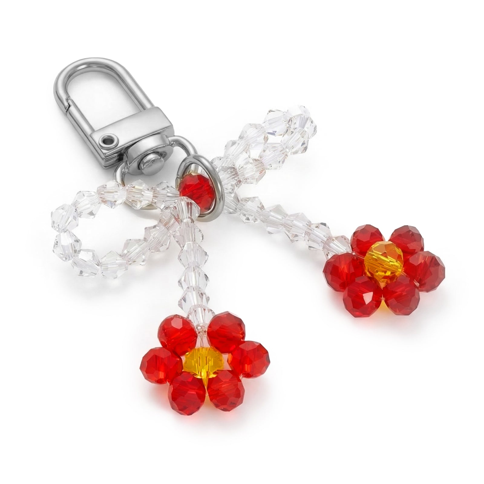Clear Beaded Bow Red Flower Strap