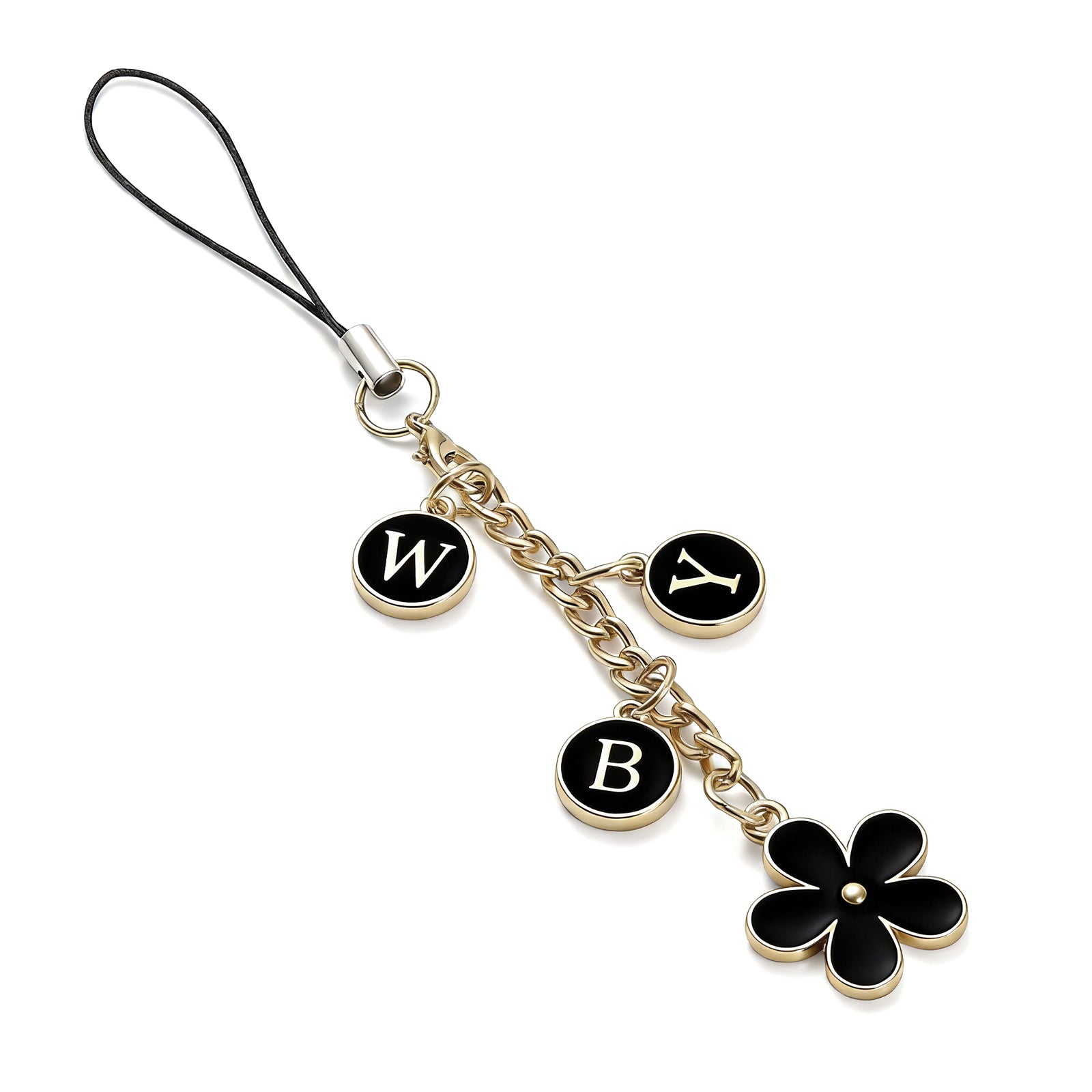 Gold-Tone Flower Letter Strap#Color_Black