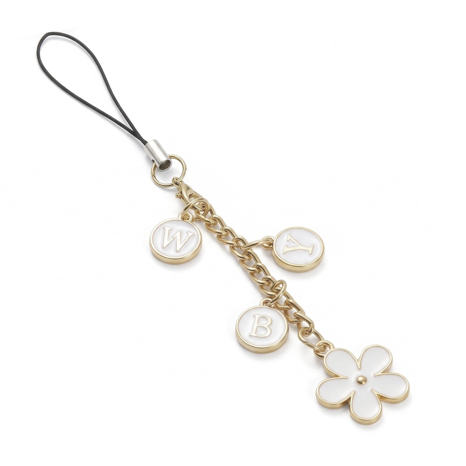 Gold-Tone Flower Letter Strap#Color_White