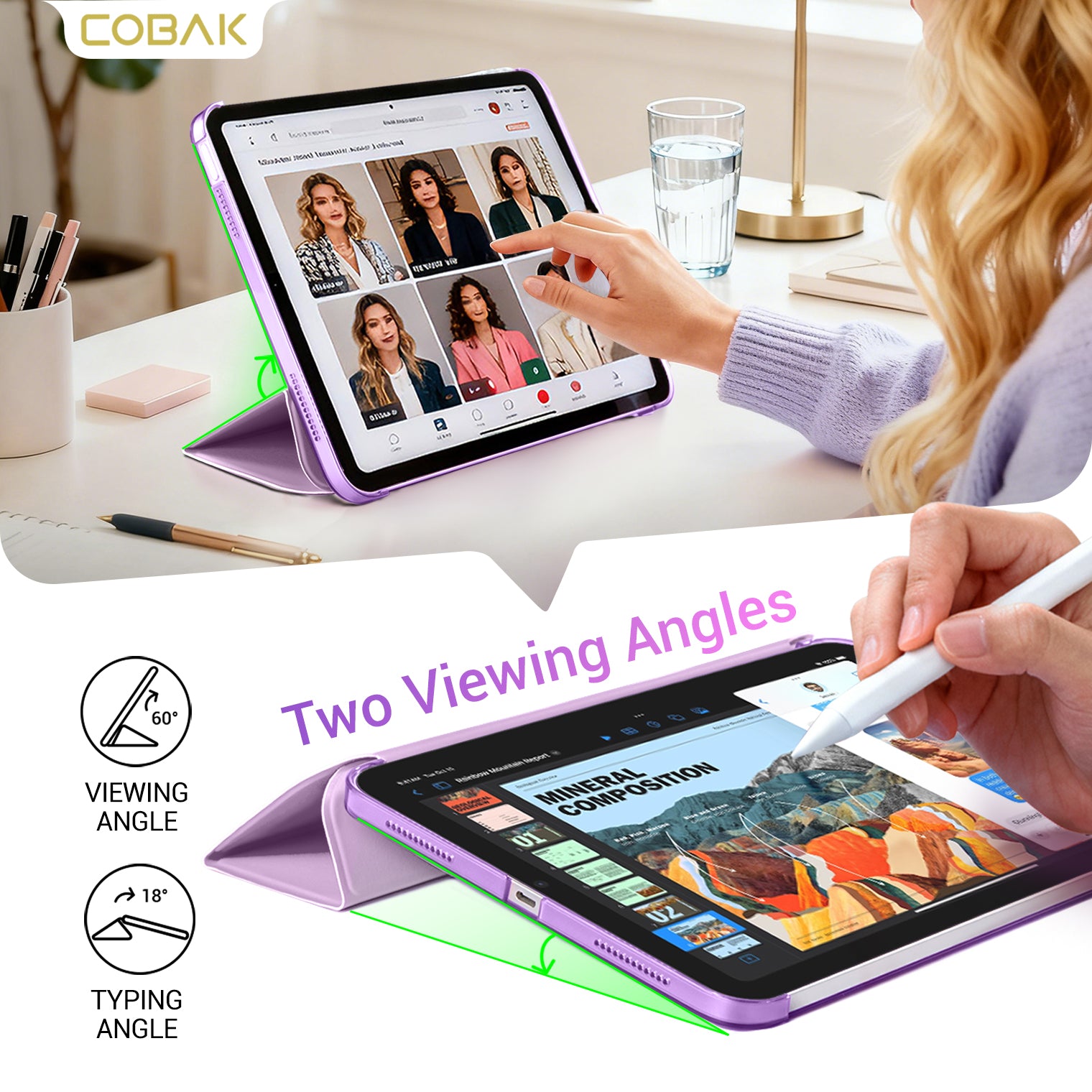 iPad 11th Gen (10th Compatible) Slim Stand Cover with Clear Hard Back, Touch ID#Color_Gray Violet