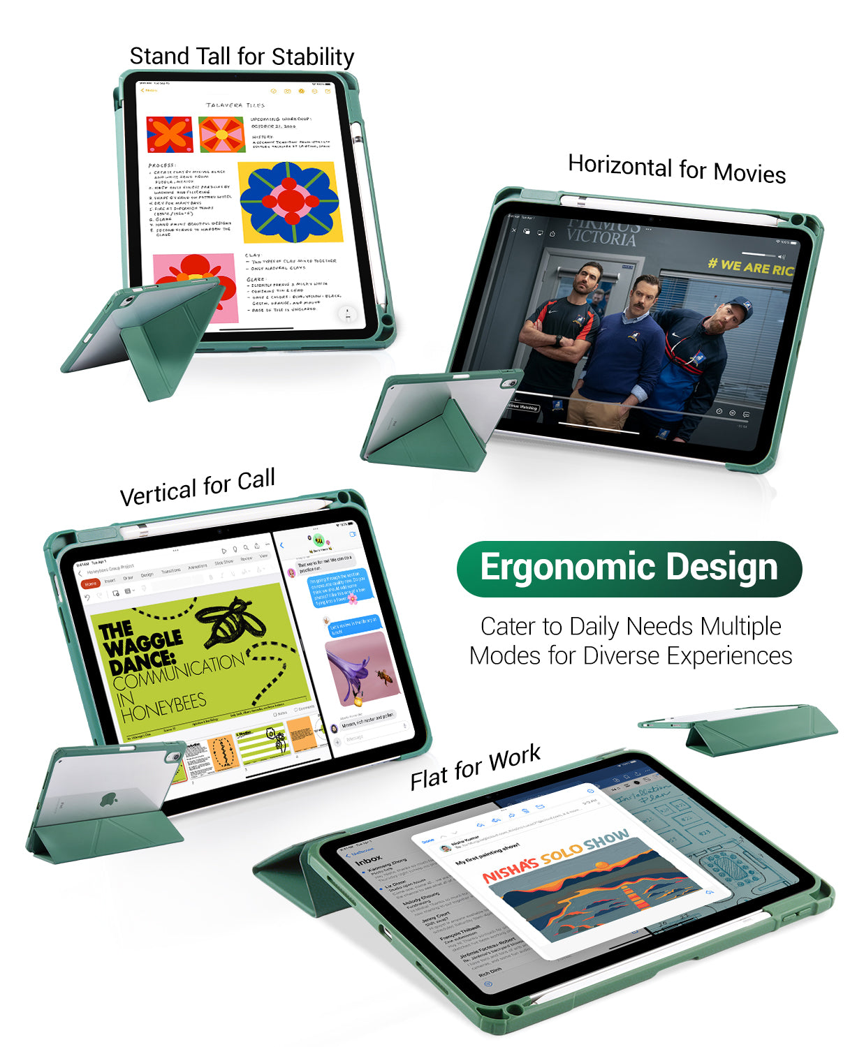iPad 11th Gen (10th Compatible) Case With Y-Fold Magnetic Stand#Color_Dark Green