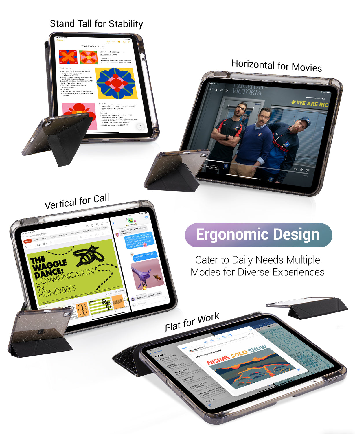 iPad 11th Gen (10th Compatible) Case With Y-Fold Magnetic Stand#Color_Sparkling Black