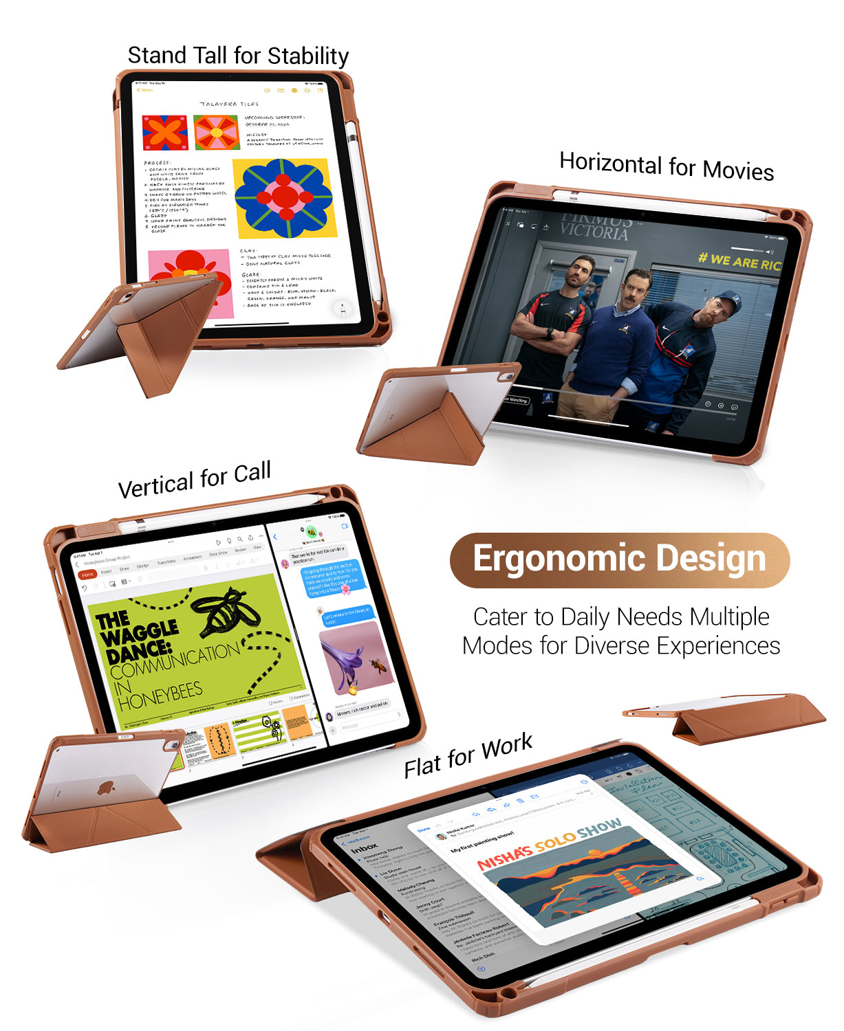 iPad 11th Gen (10th Compatible) Case With Y-Fold Magnetic Stand#Color_Coffe Brown