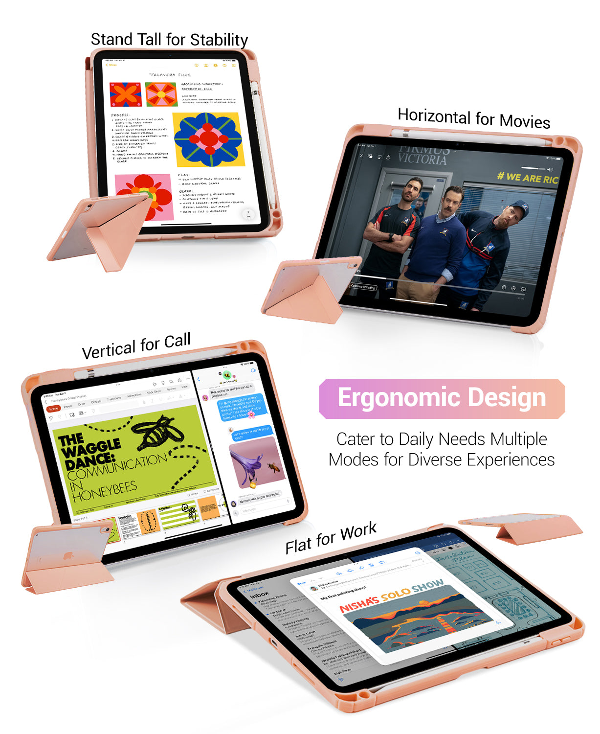 iPad 11th Gen (10th Compatible) Case With Y-Fold Magnetic Stand#Color_Rosegold