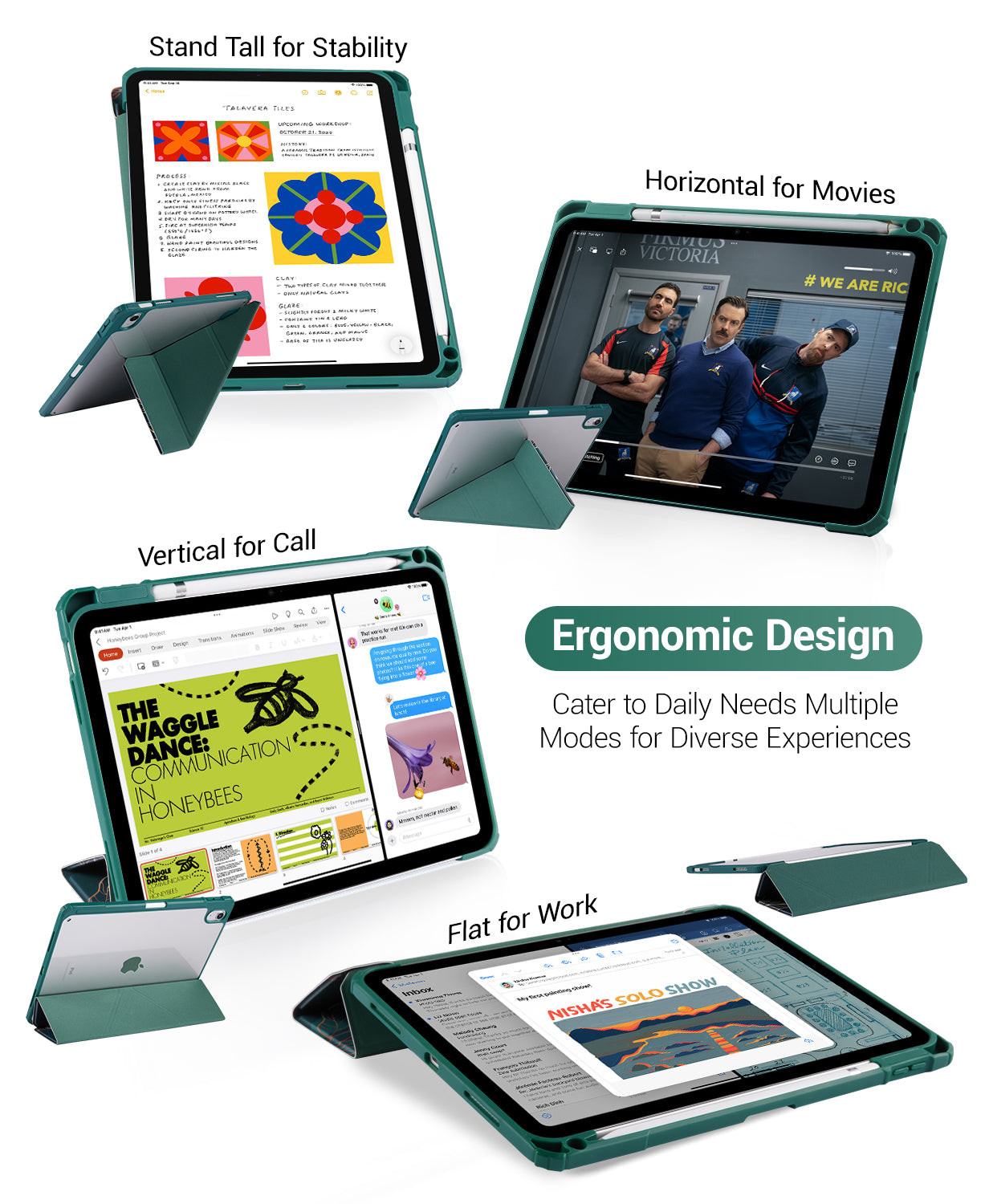 iPad 11th Gen (10th Compatible) Case With Y-Fold Magnetic Stand#Color_Green Pattern
