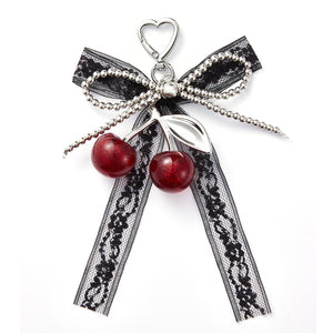 Black Lace Bow Cherry Strap