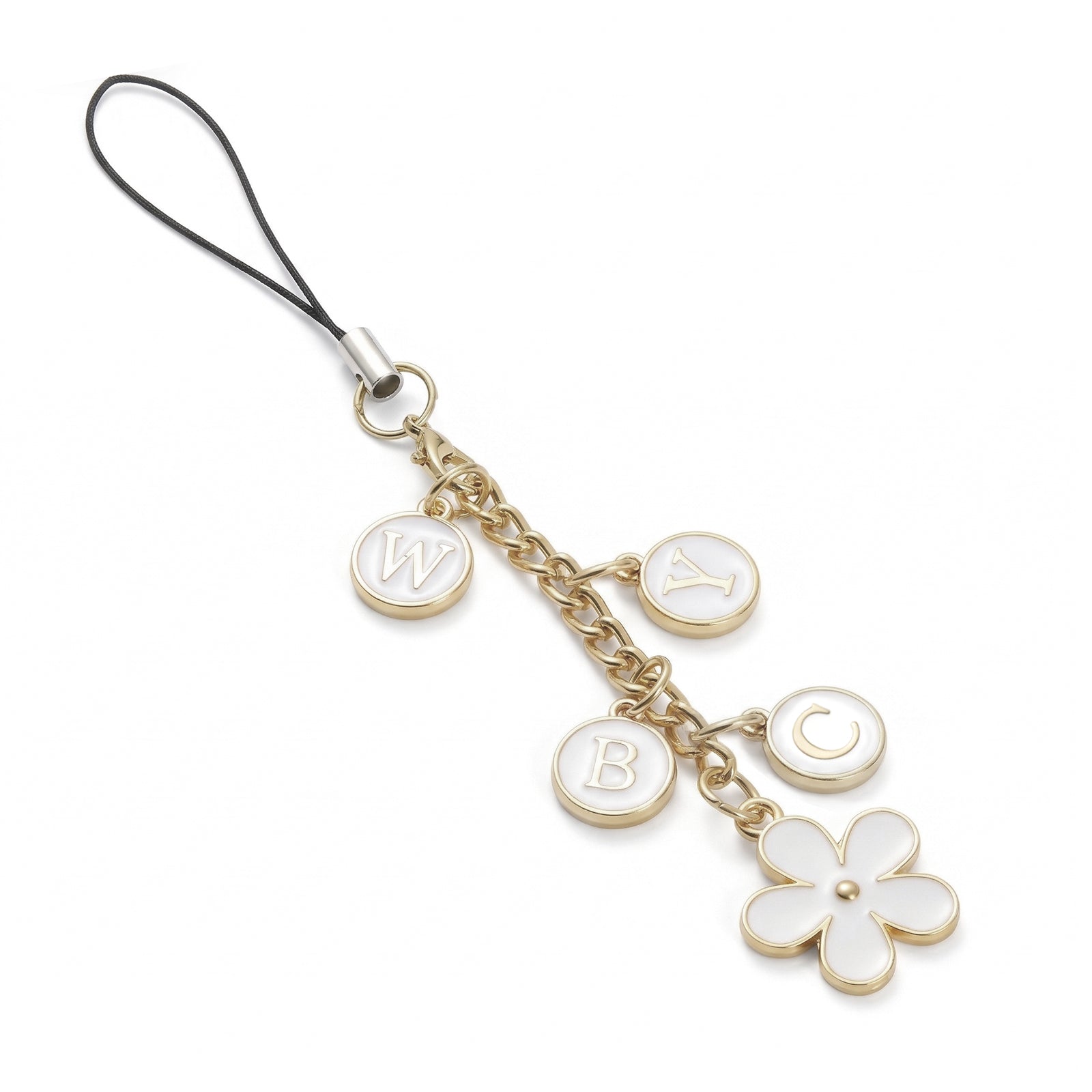Gold-Tone Flower Letter Strap#Color_White