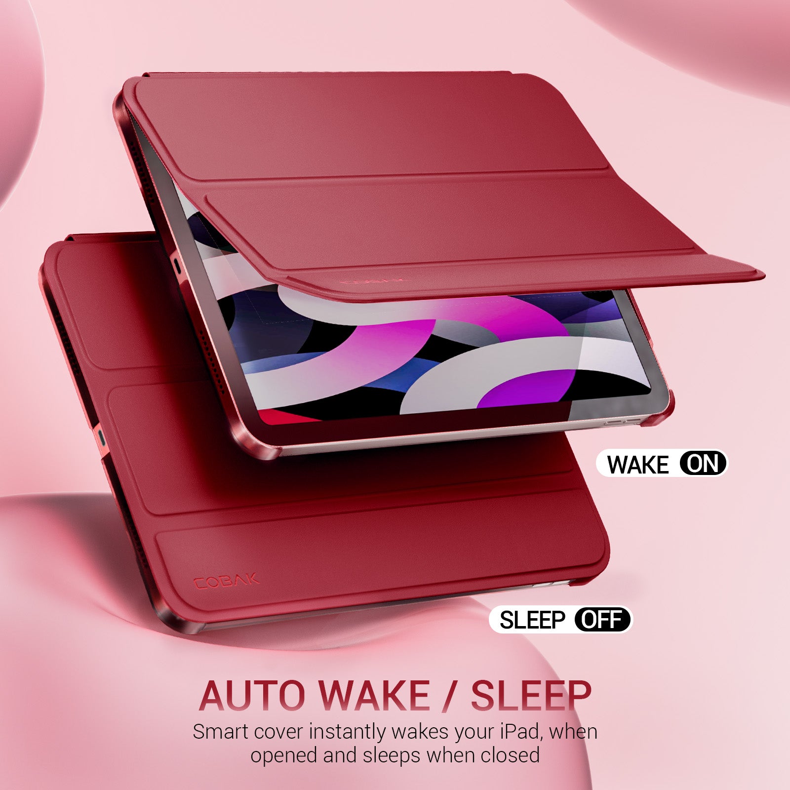 iPad 11th Gen (10th Compatible) Slim Stand Cover with Clear Hard Back, Touch ID#Color_Red