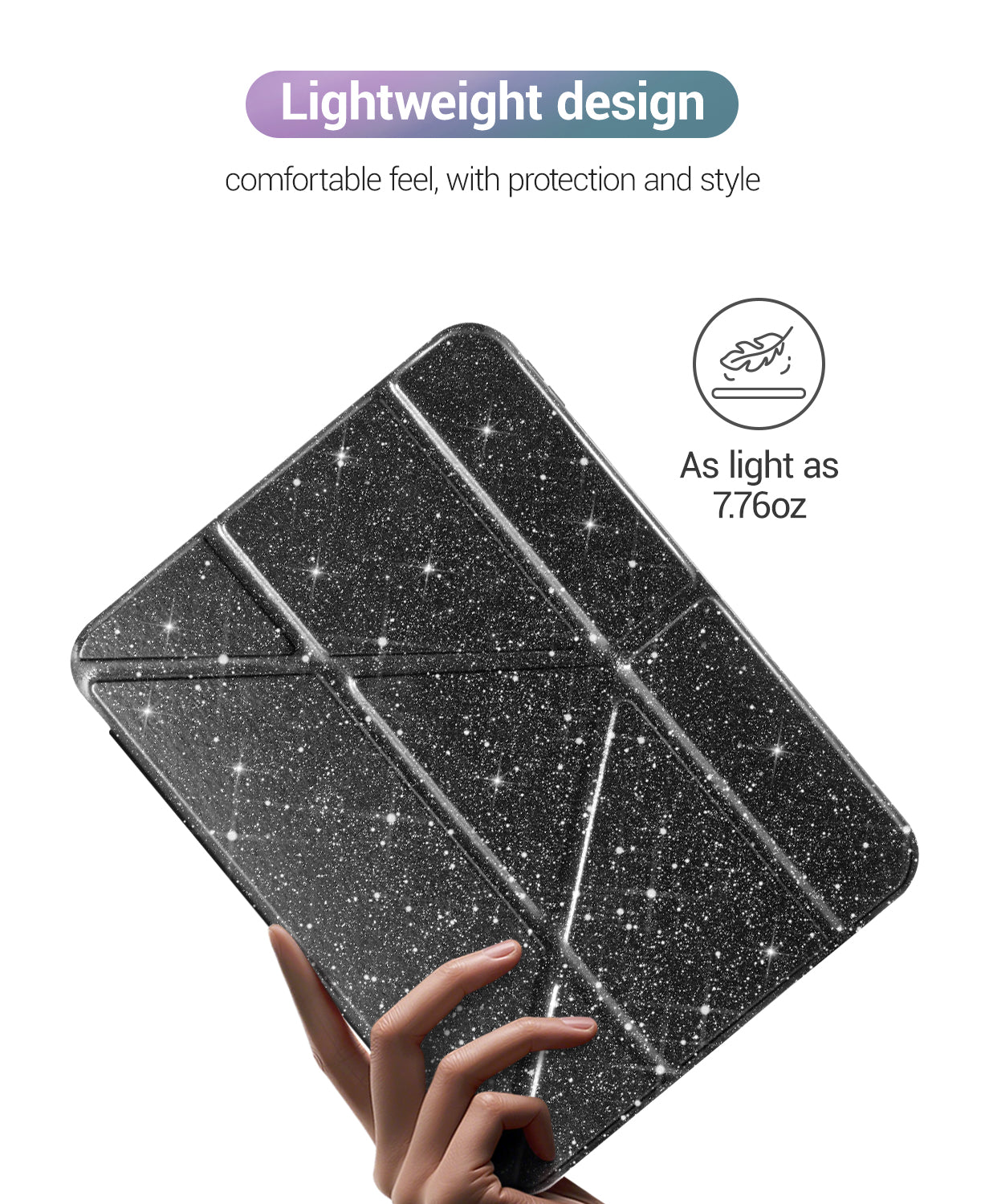 iPad 11th Gen (10th Compatible) Case With Y-Fold Magnetic Stand#Color_Sparkling Black