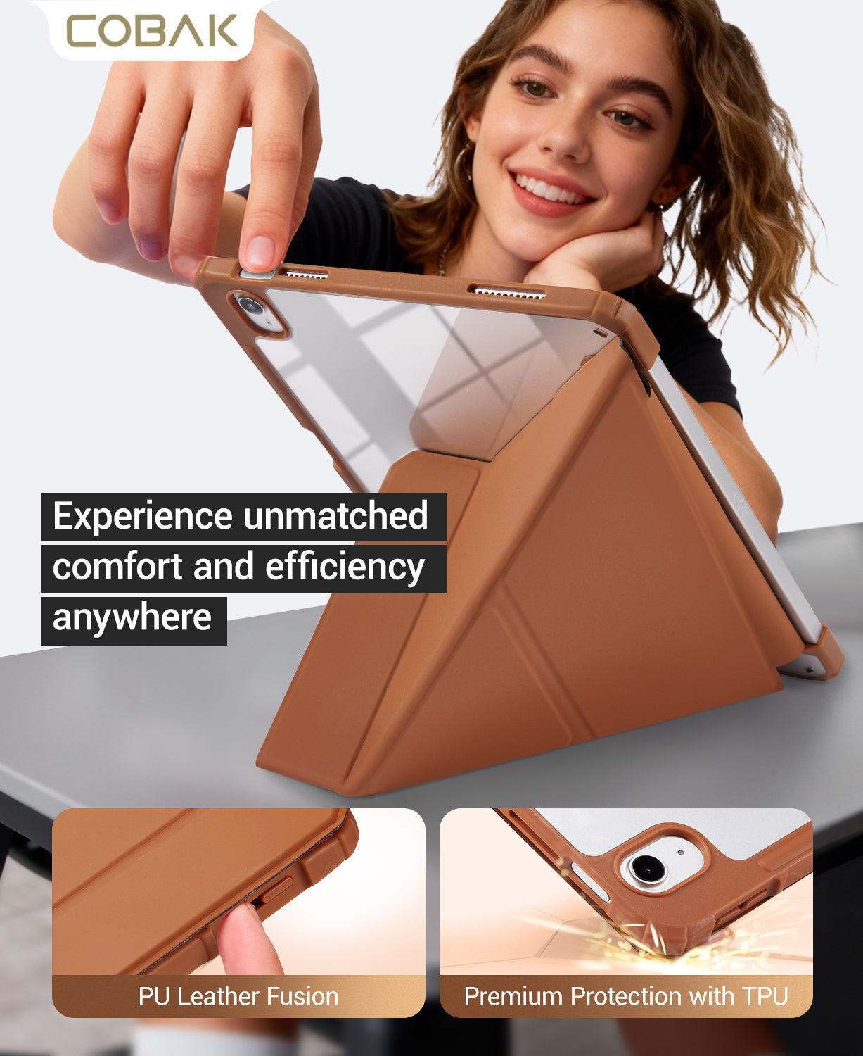iPad 11th Gen (10th Compatible) Case With Y-Fold Magnetic Stand#Color_Coffe Brown