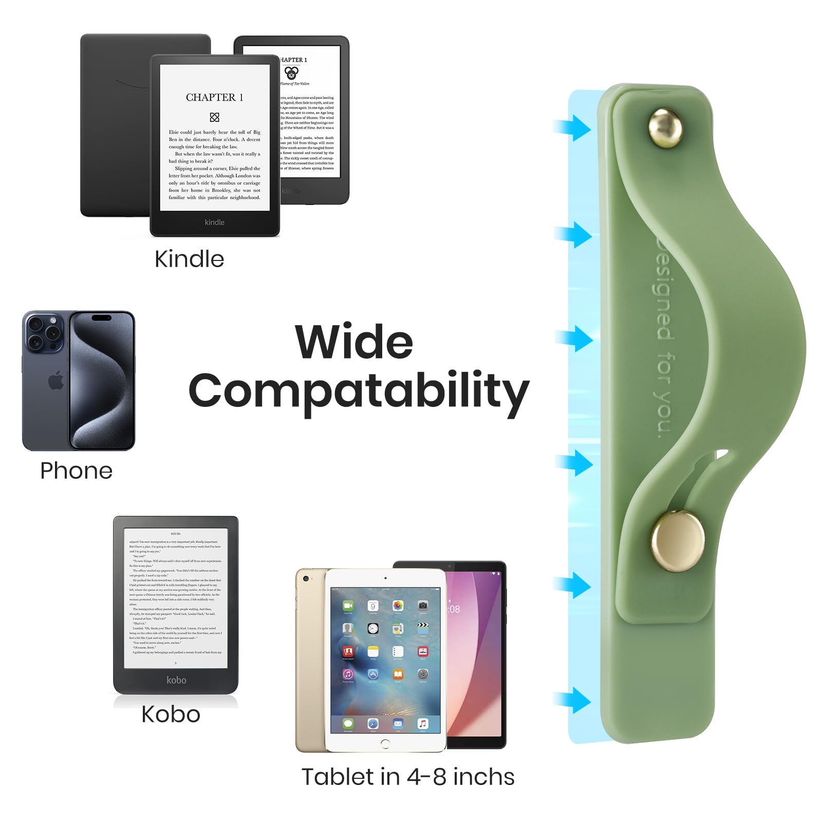 Hand Strap Holder for Kindle & Tablets#Color_Sage Green