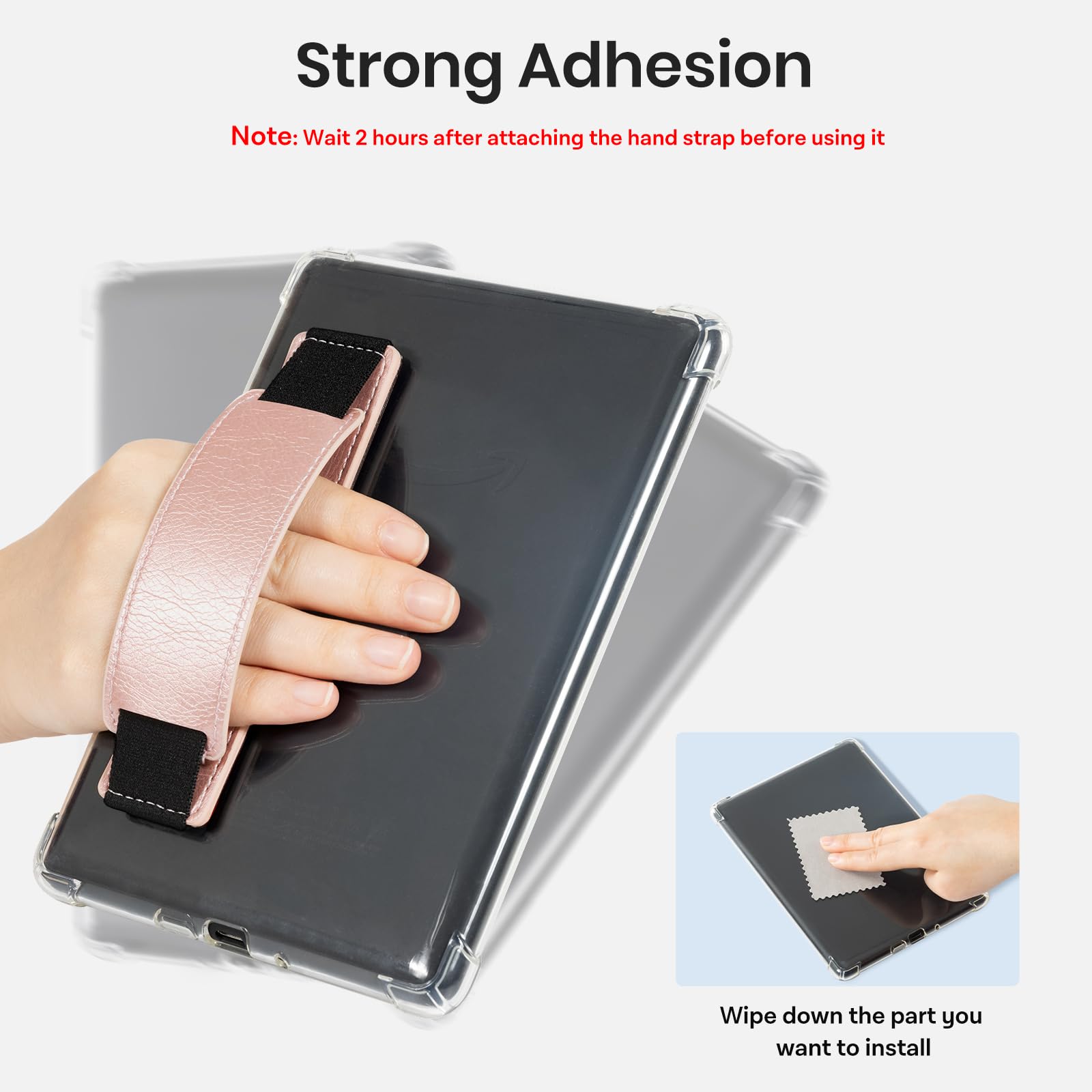Kindle 6 to 10 inch Premium Soft Leather Hand Strap with Strong Adhesive#Color_Rose Gold