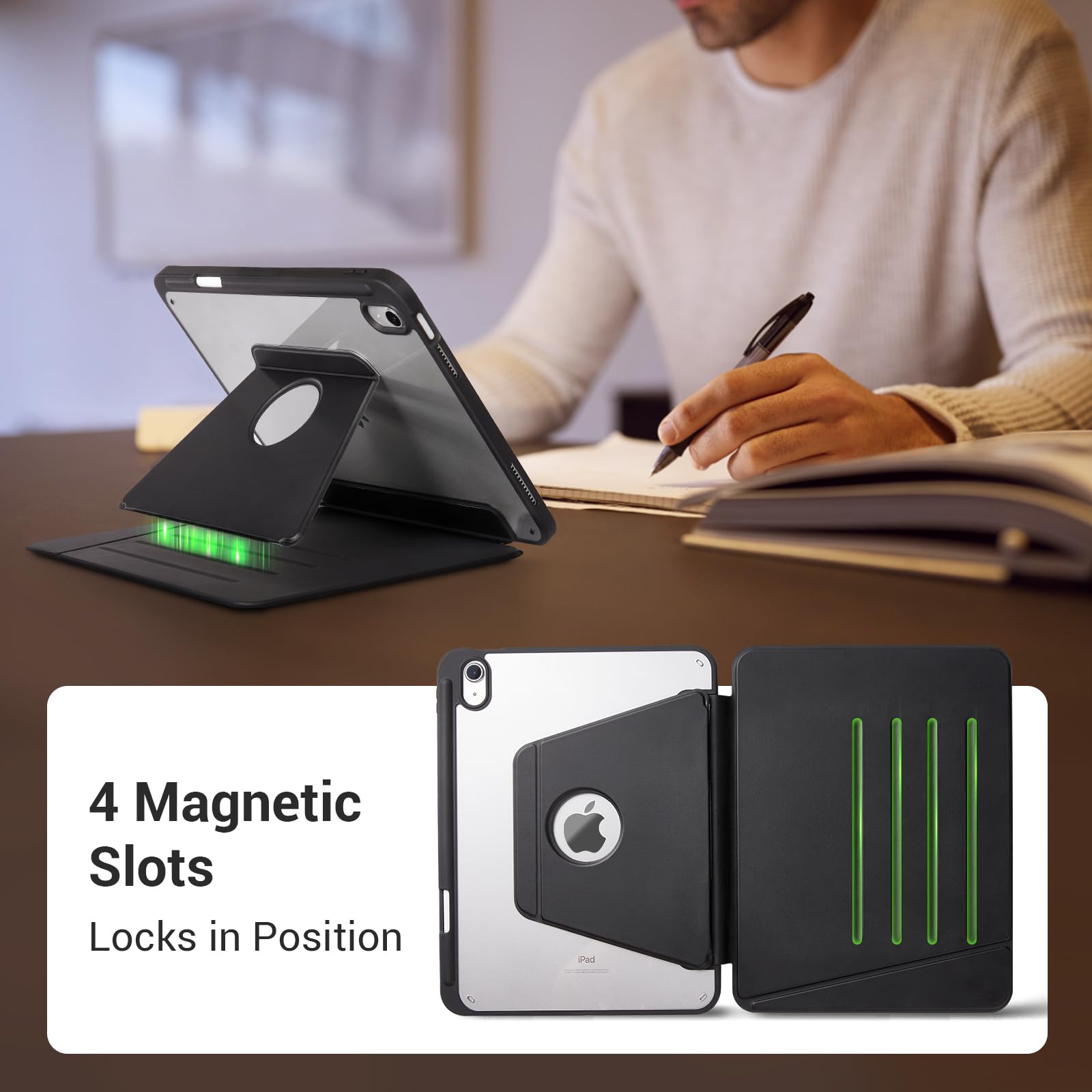 Black iPad 11th Gen (A16) 11" (2025) & 10th Gen 10.9" (2022) Case With Magnetic Stand