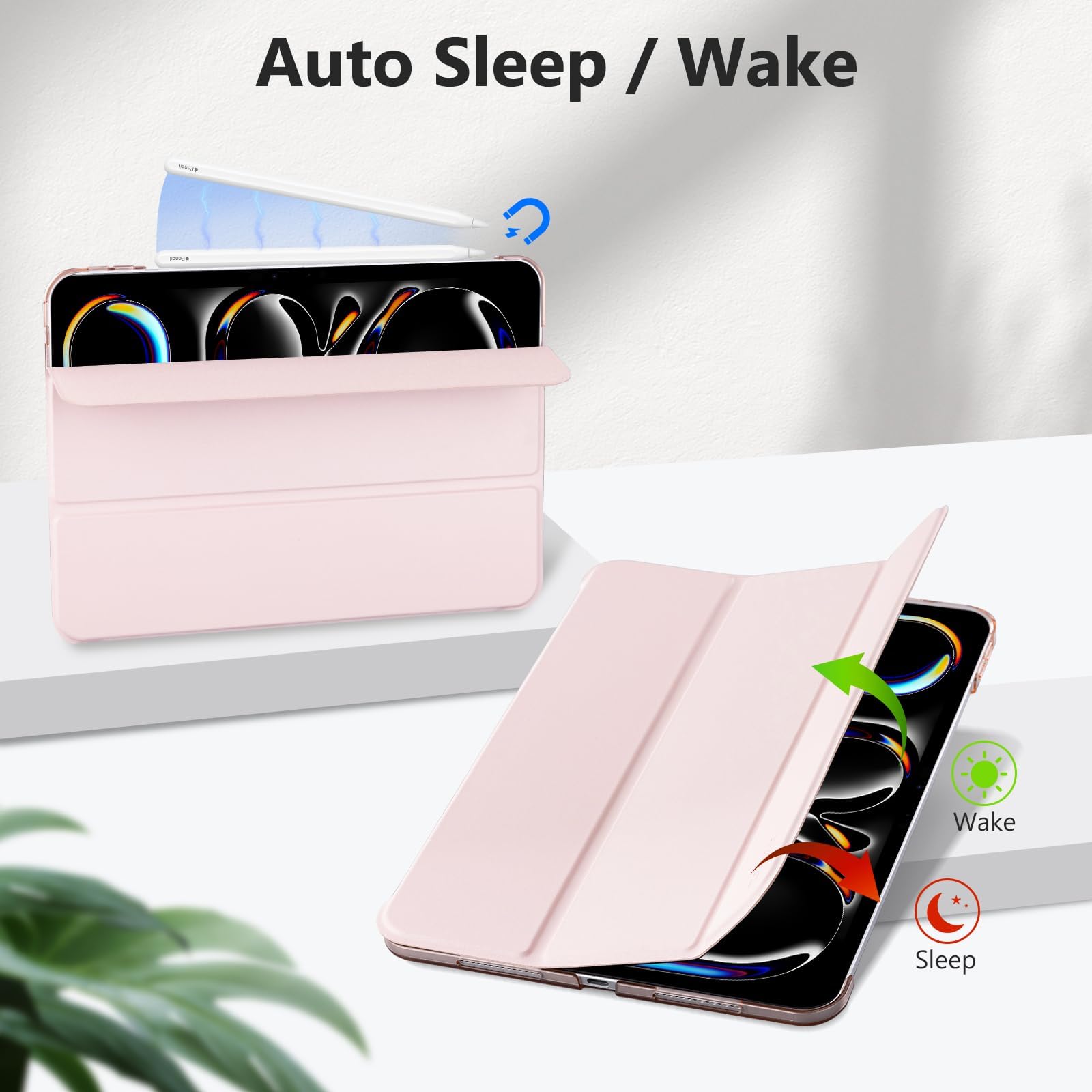 iPad Pro 11 Inch (2024) Slim Magnetic Case With Hard Back Stand#Color_Pink