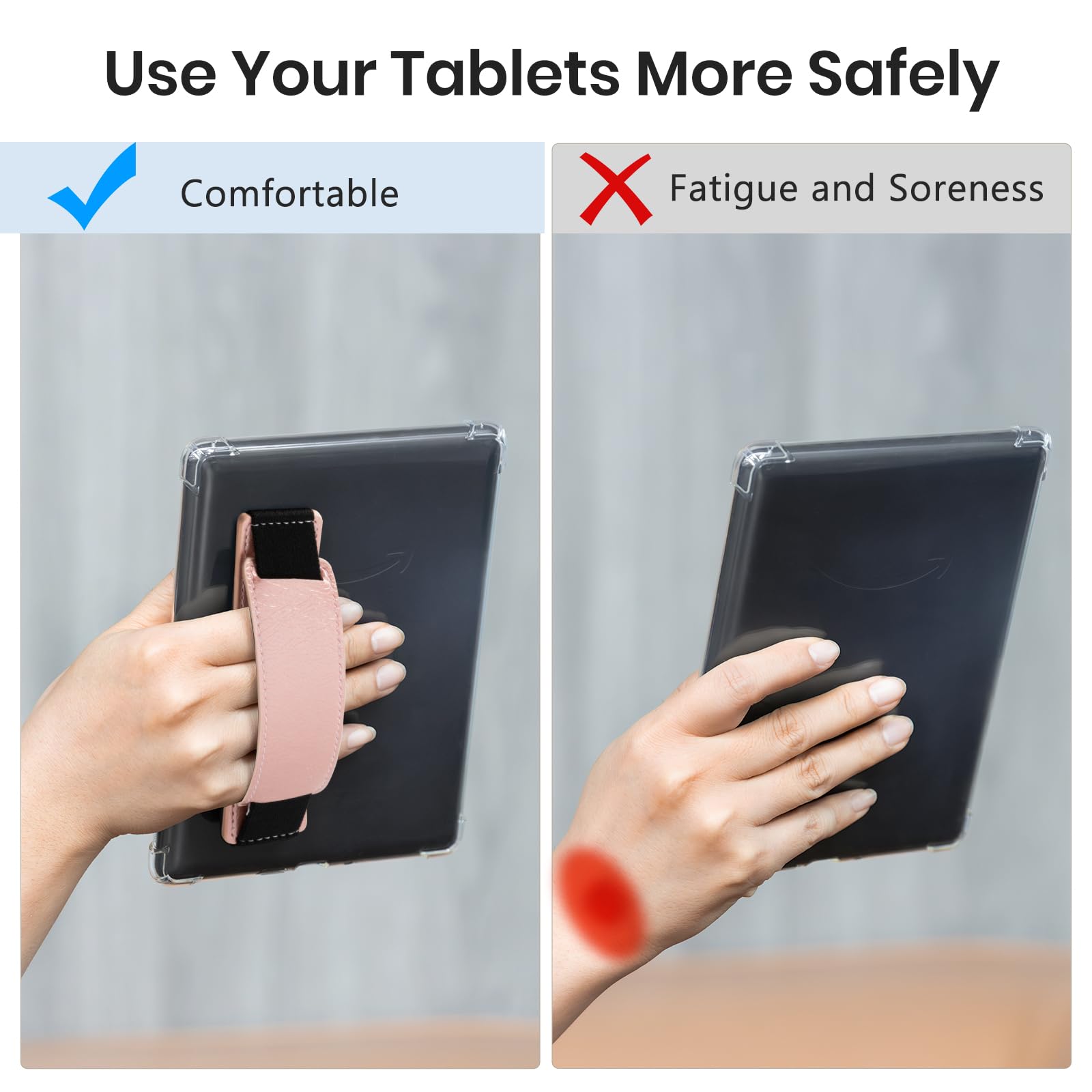 Kindle 6 to 10 inch Premium Soft Leather Hand Strap with Strong Adhesive#Color_Rose Gold