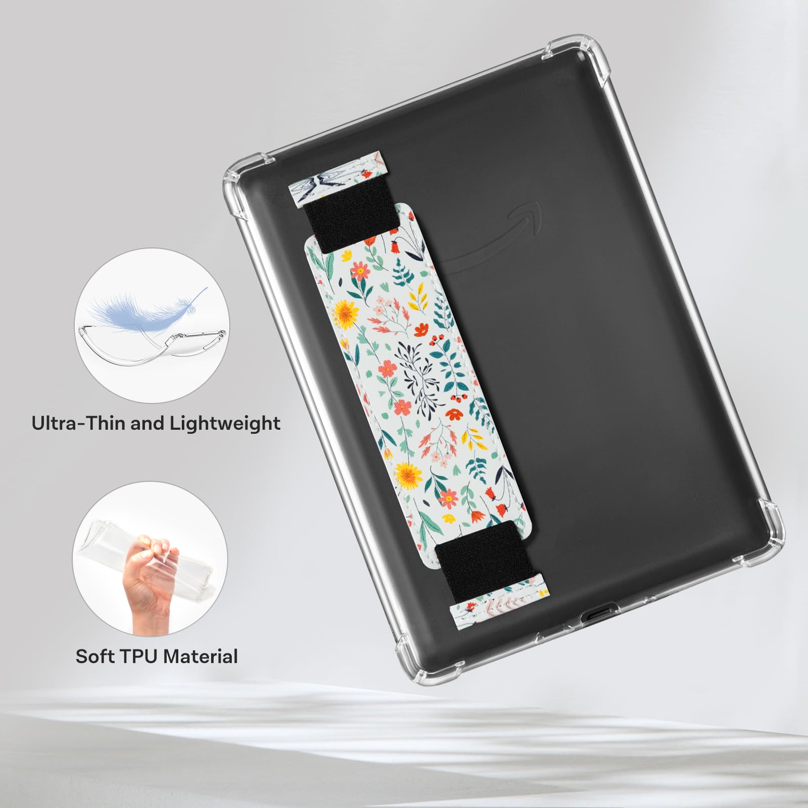 Eden Light Green Background Sea of Flowers V2 Kindle Paperwhite 6th Hand Strap Case