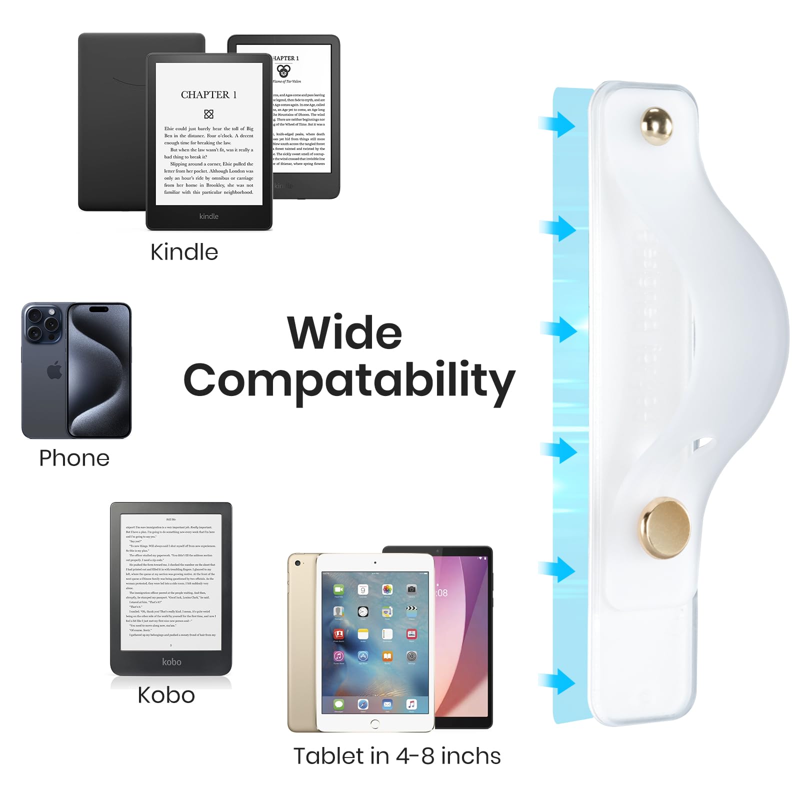 Hand Strap Holder for Kindle & Tablets#Color_Clear White