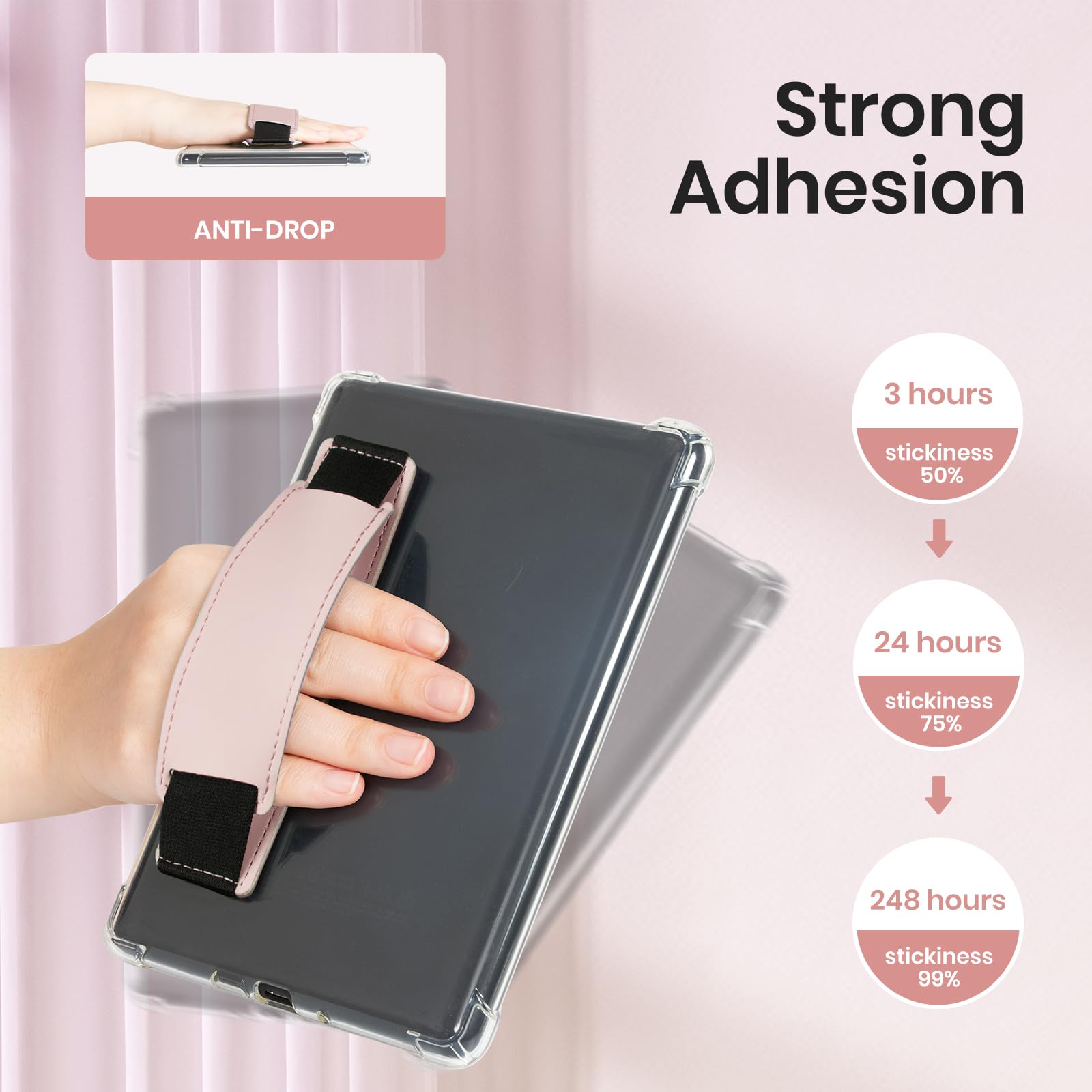 Kindle 6 to 10 inch Premium Soft Leather Hand Strap with Strong Adhesive#Color_Pink